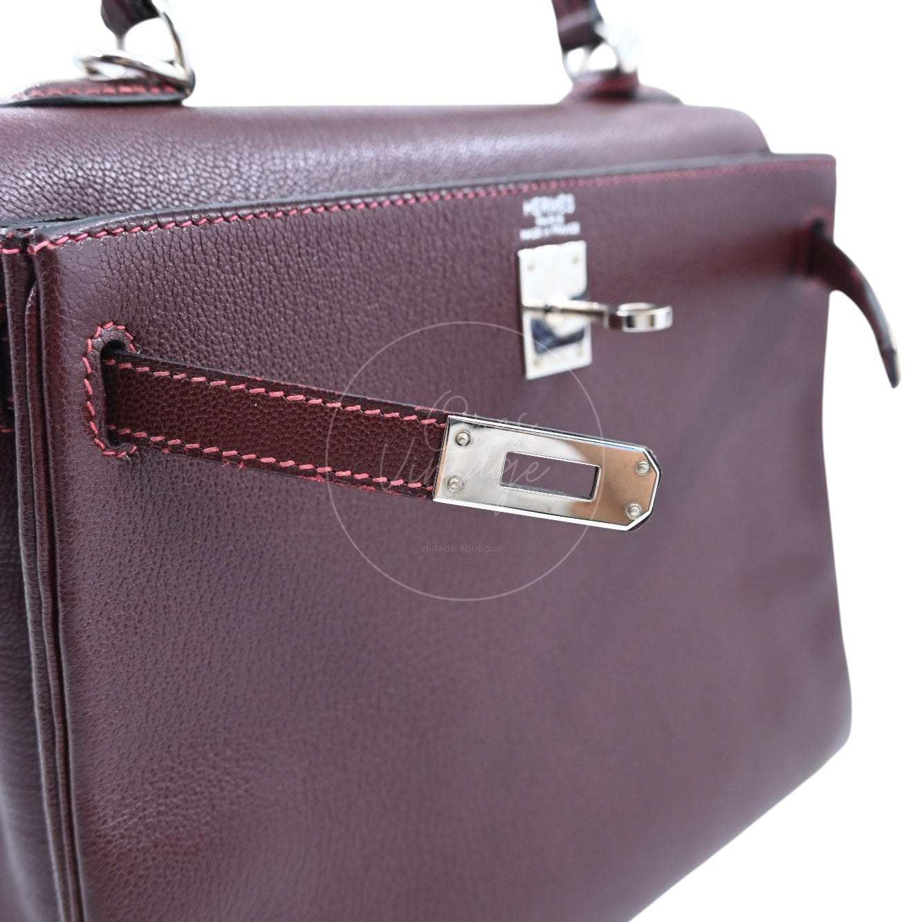 [Pre-owned] Hermes Kelly 28 PHW Burgundy Stamp Square I
