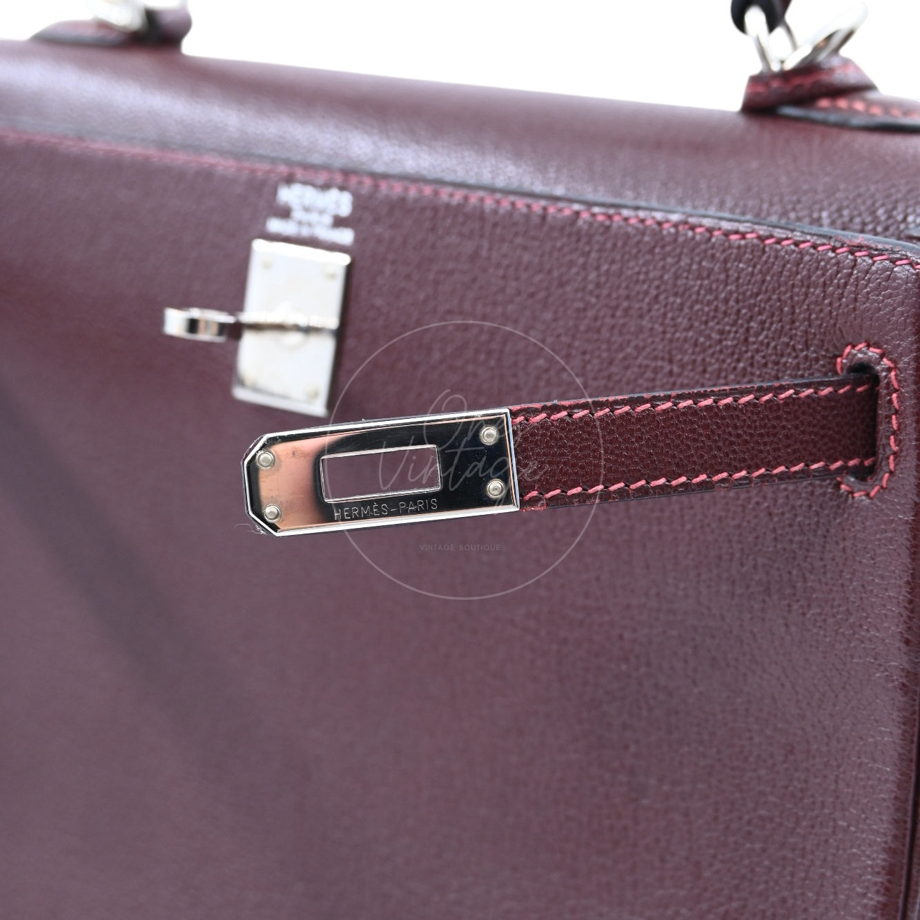 [Pre-owned] Hermes Kelly 28 PHW Burgundy Stamp Square I