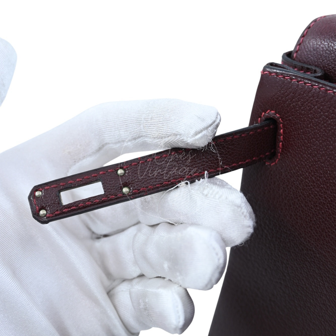 [Pre-owned] Hermes Kelly 28 PHW Burgundy Stamp Square I