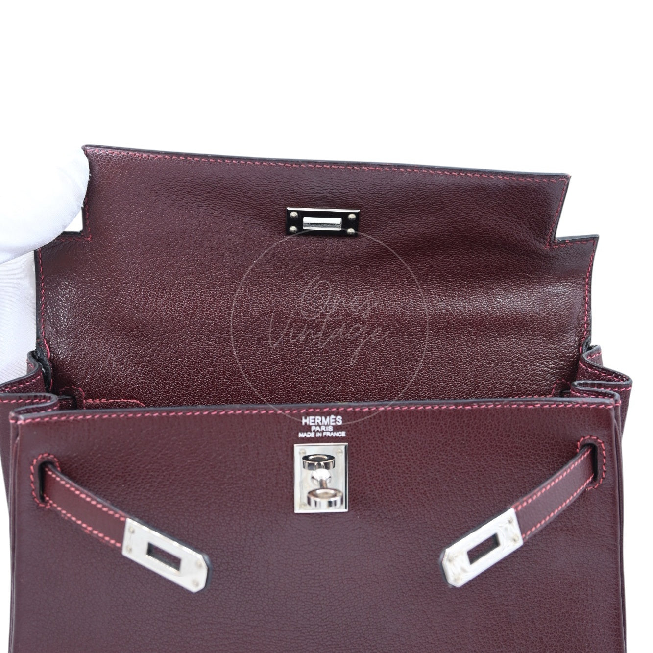 [Pre-owned] Hermes Kelly 28 PHW Burgundy Stamp Square I