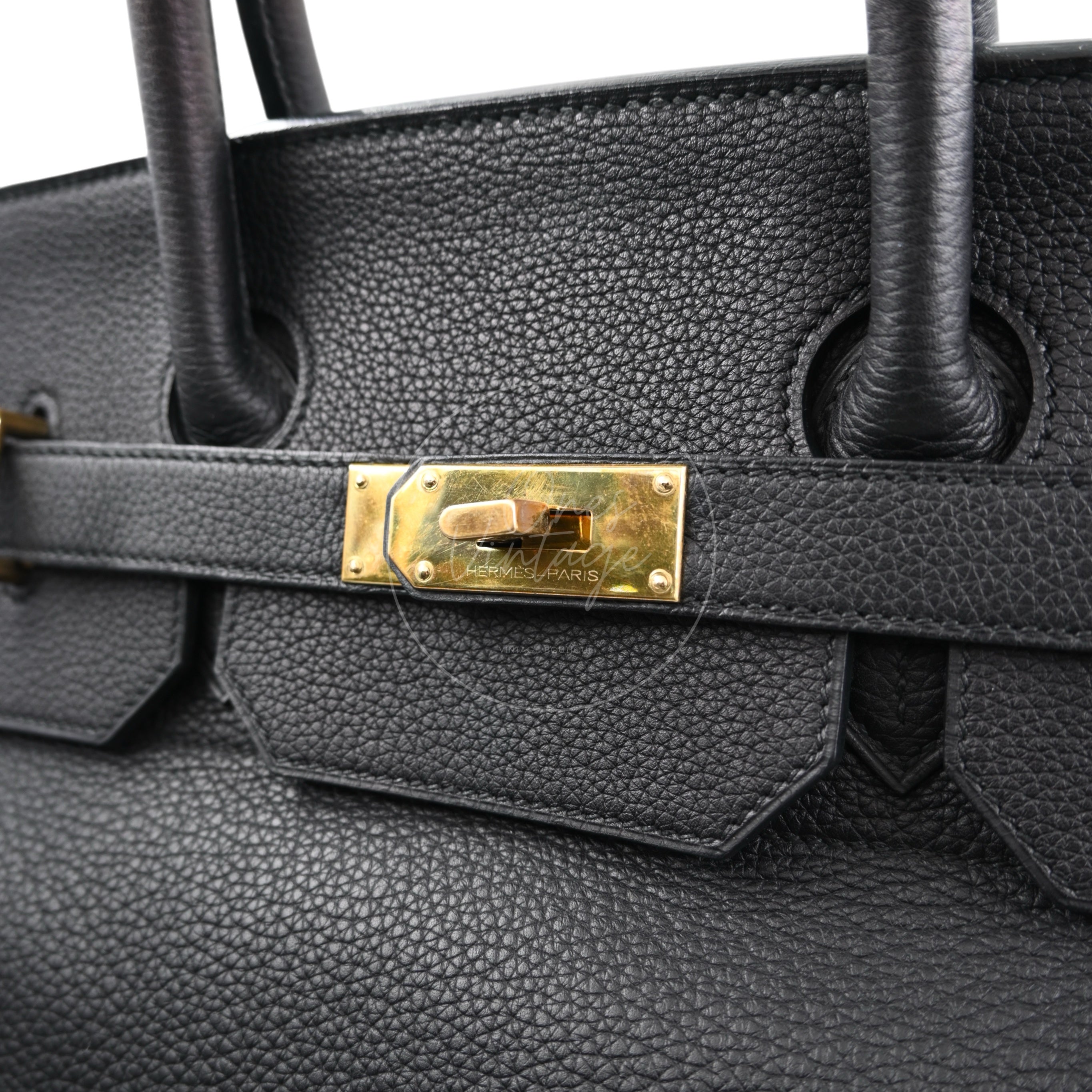 [Pre-owned] Hermes HAC 40 GHW Black Togo Stamp Square M