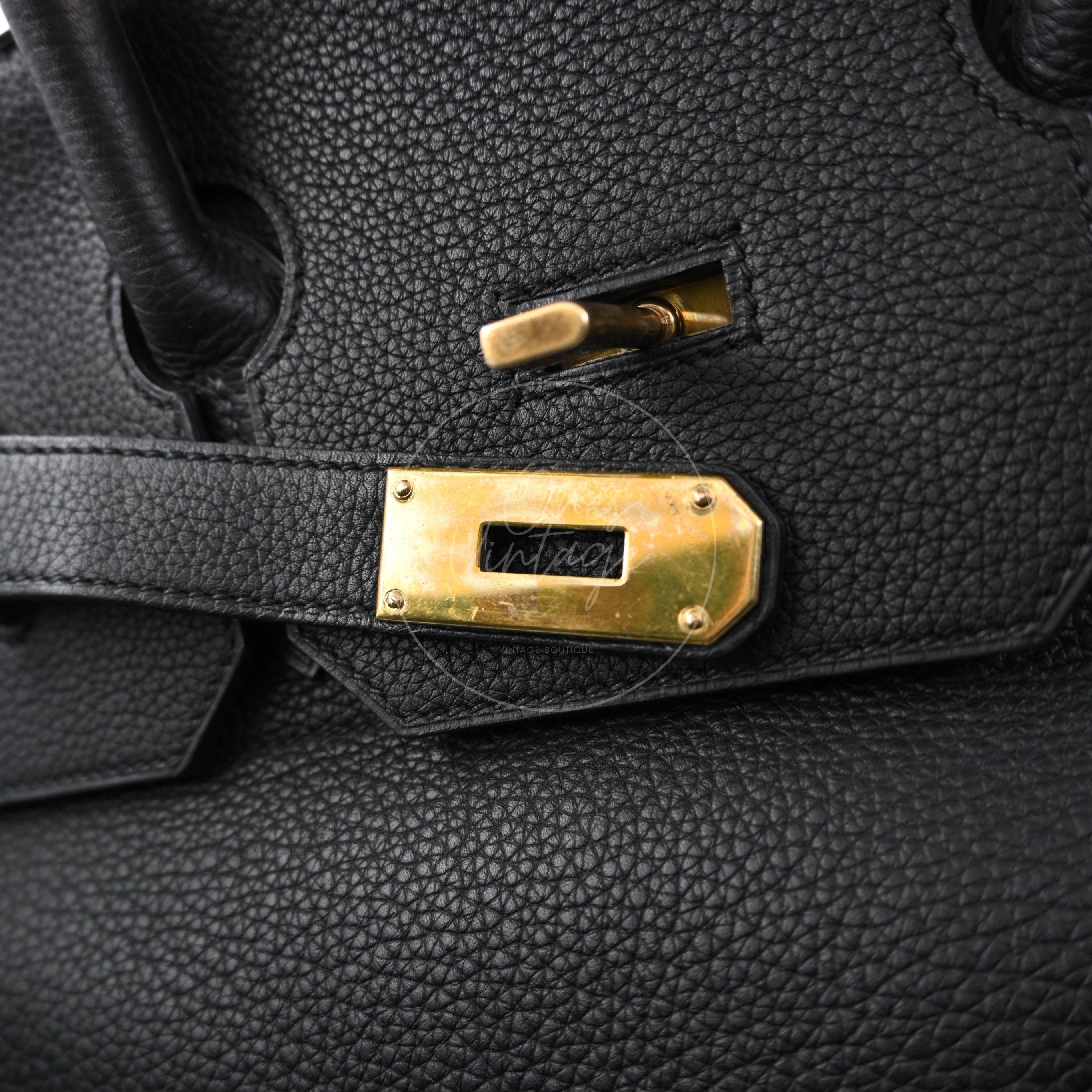 [Pre-owned] Hermes HAC 40 GHW Black Togo Stamp Square M
