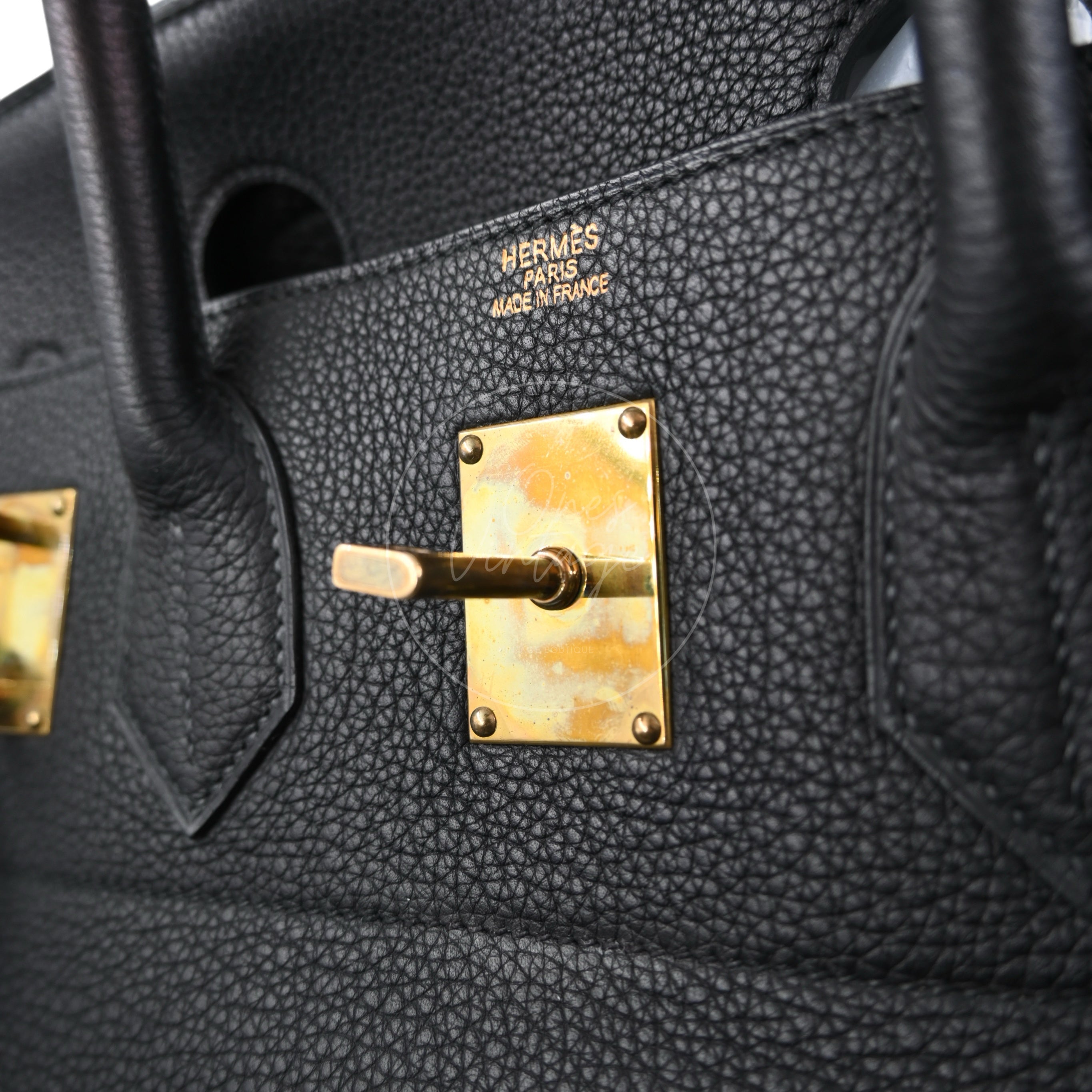 [Pre-owned] Hermes HAC 40 GHW Black Togo Stamp Square M
