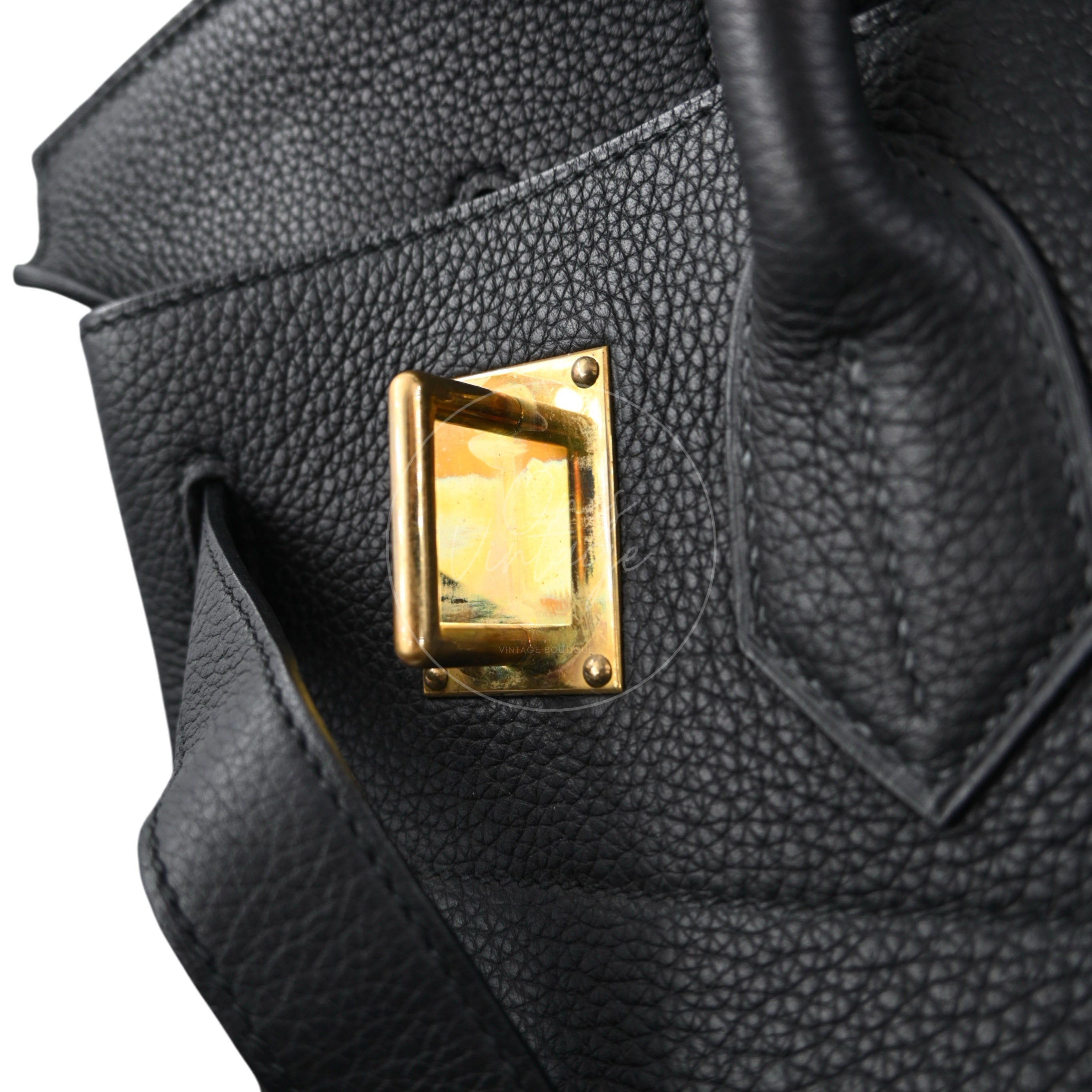 [Pre-owned] Hermes HAC 40 GHW Black Togo Stamp Square M