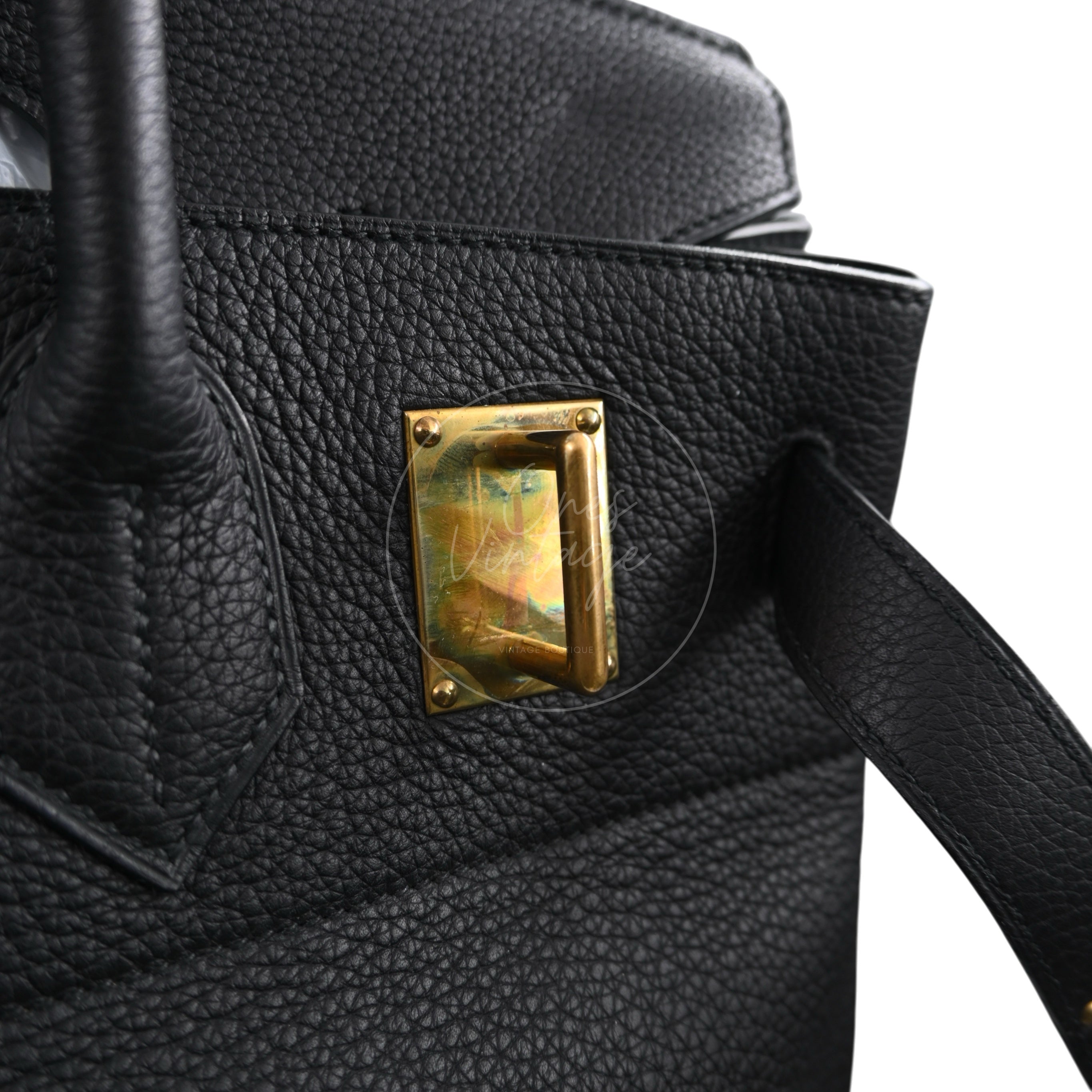 [Pre-owned] Hermes HAC 40 GHW Black Togo Stamp Square M