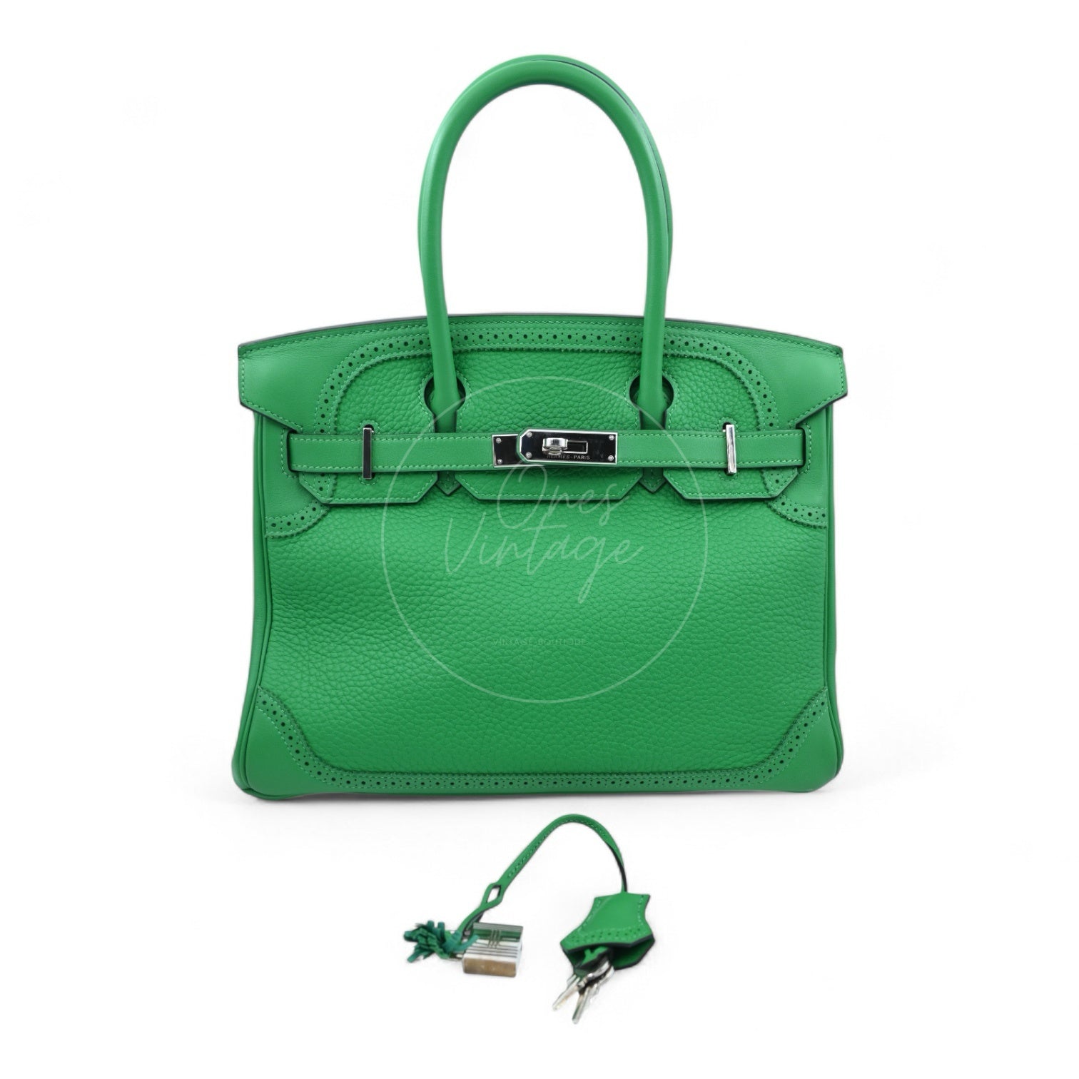[Pre-owned] Hermes Birkin 30 Green PHW Lace Collection Stamp T