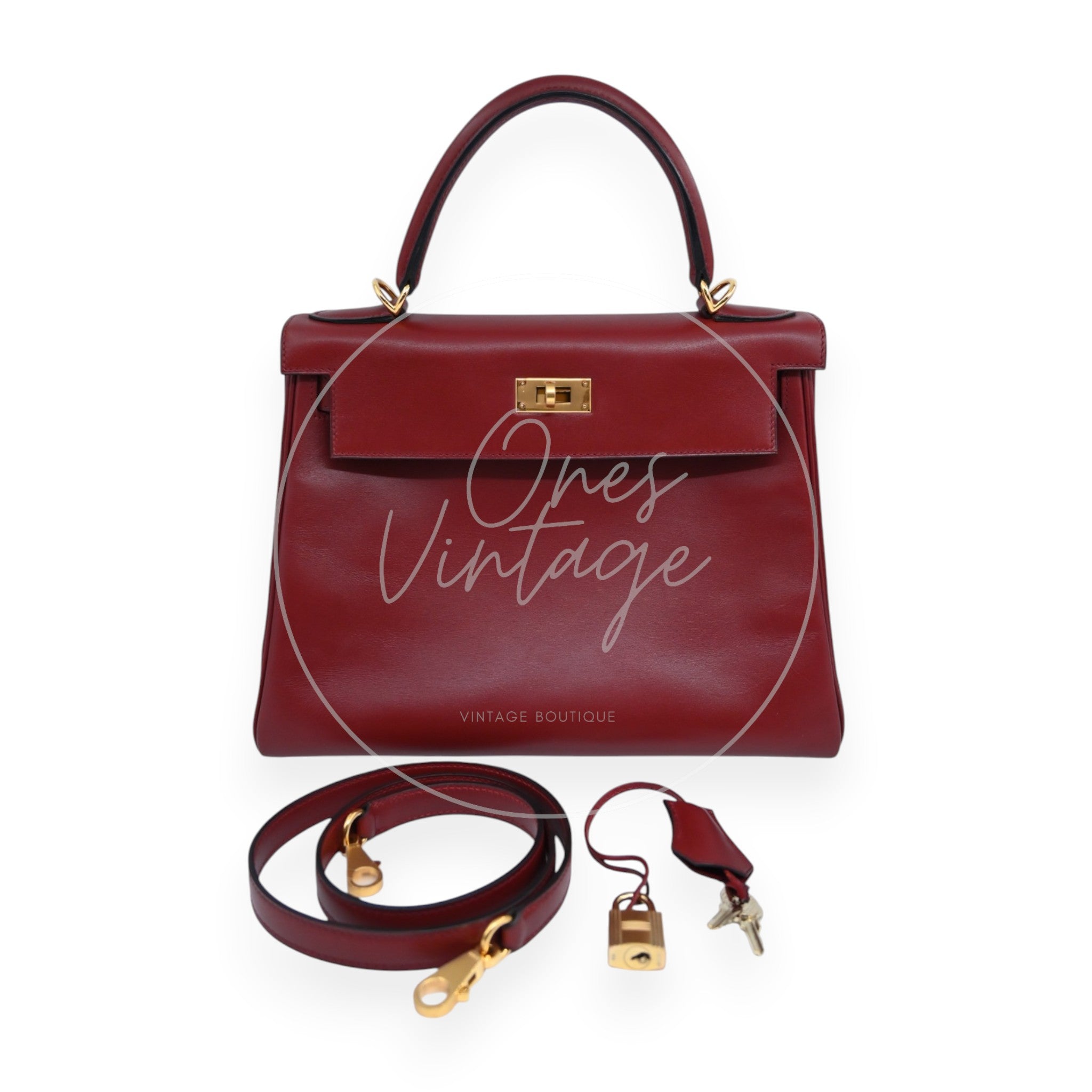 [Pre-Owned] Hermes Kelly 28 Rouge H Square F Box Leather GHW