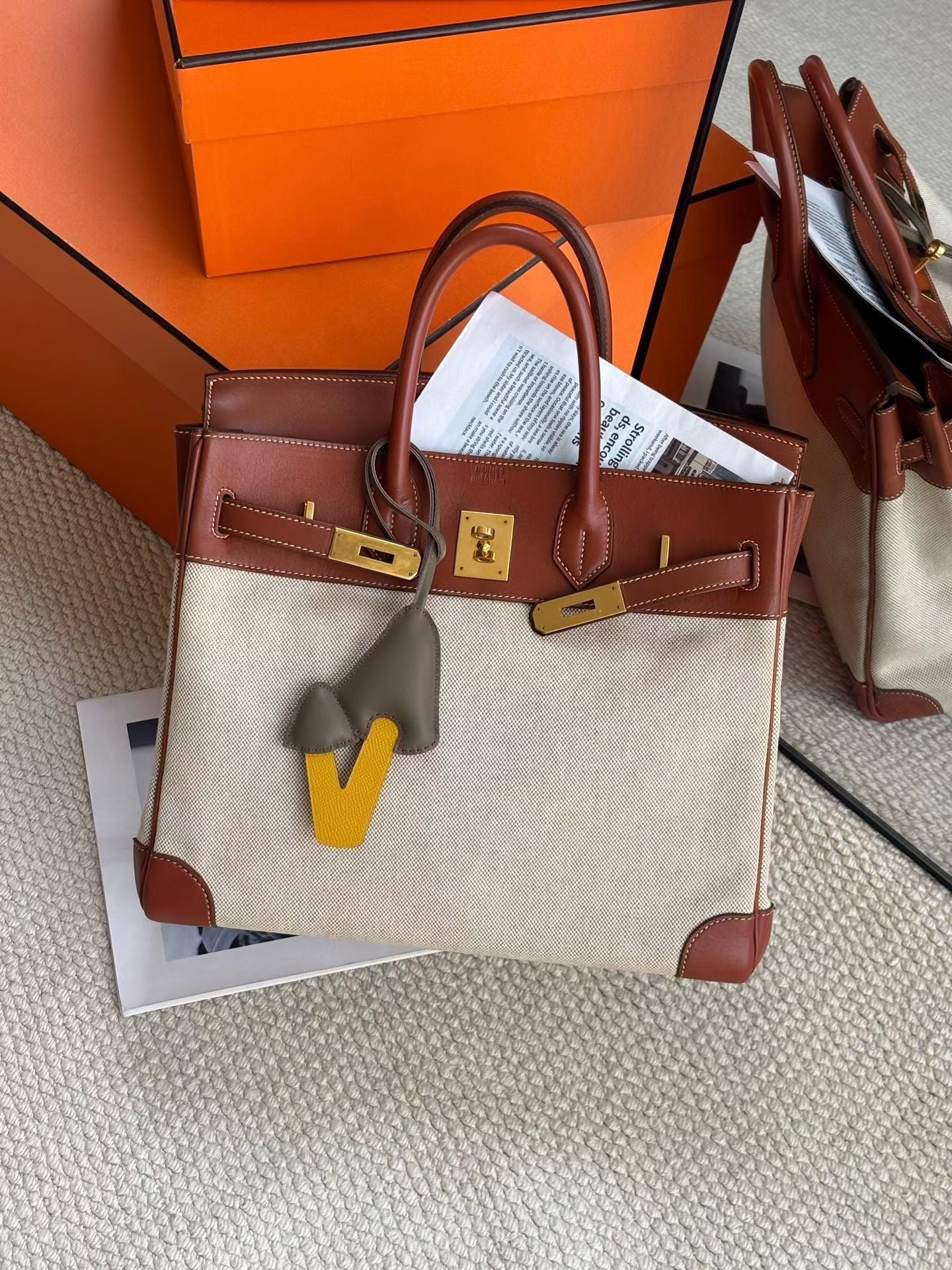 [Pre-owned] Hermes HAC32 barenia x fabrics deposit link