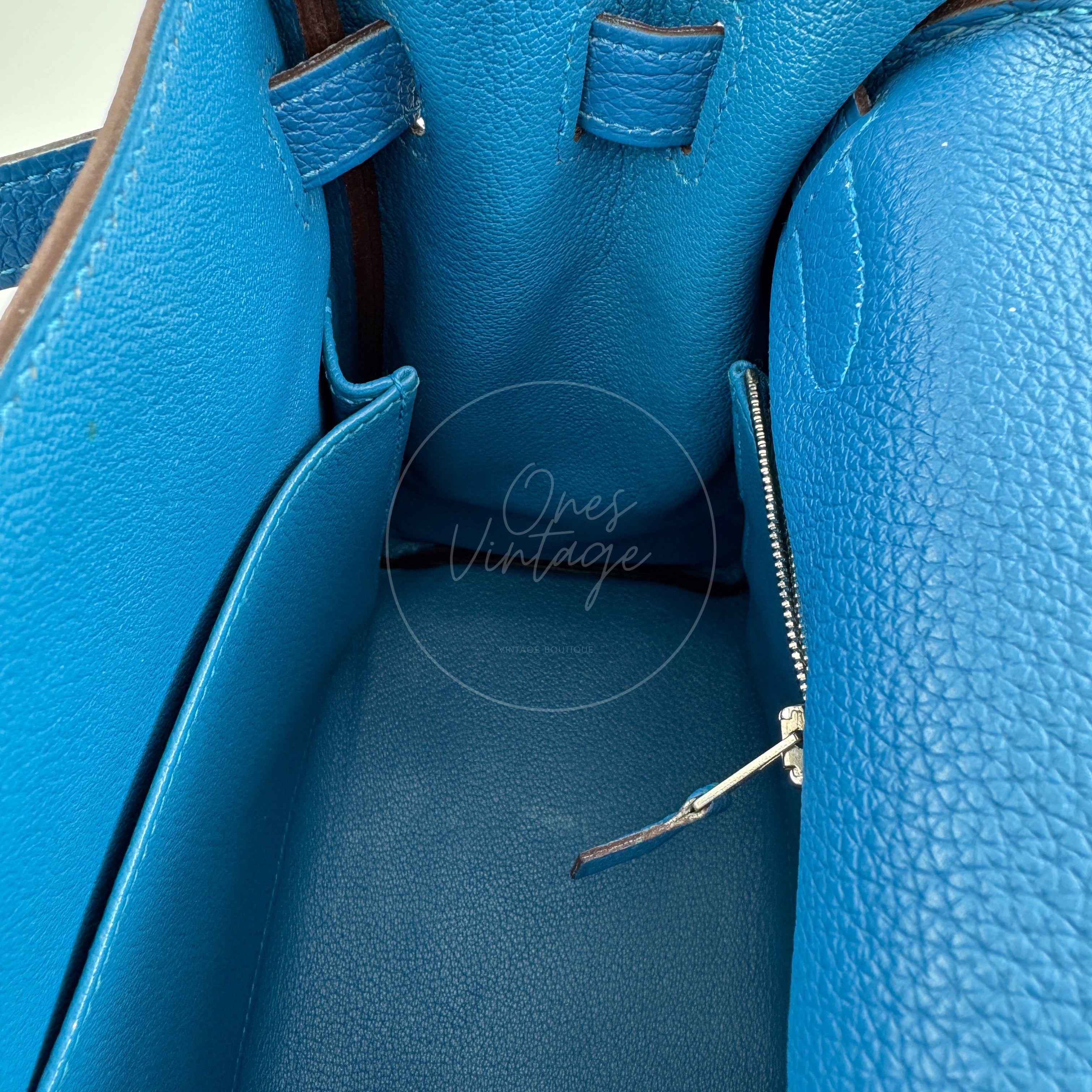 [Pre-owned] Hermes Kelly 32 Togo Bleu Zellige Stamp Square O Handbag