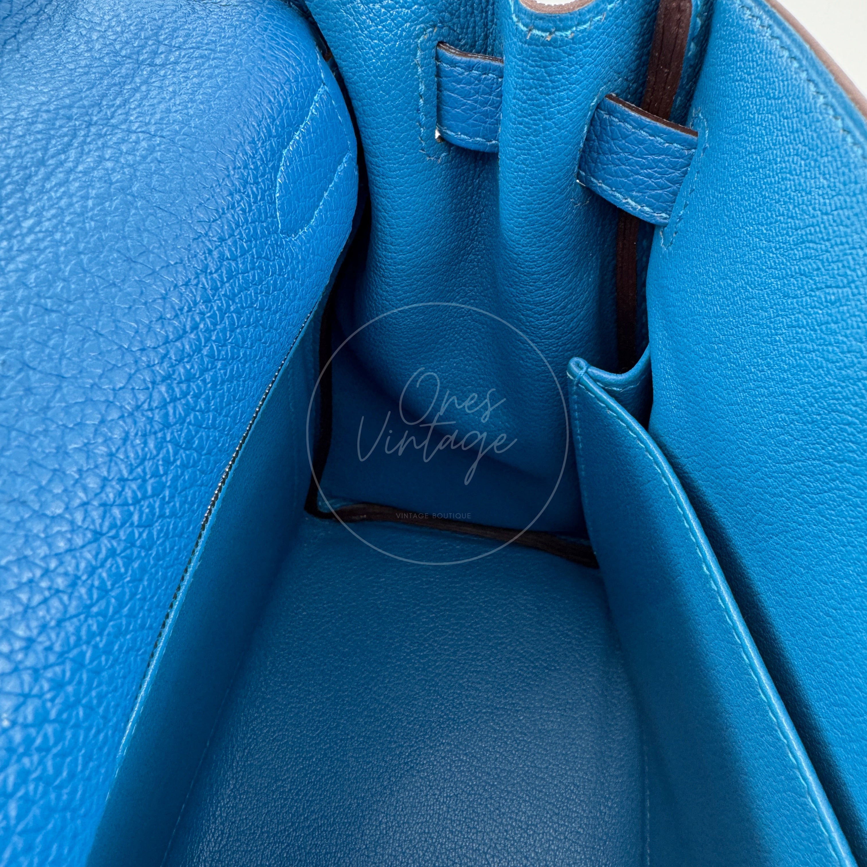 [Pre-owned] Hermes Kelly 32 Togo Bleu Zellige Stamp Square O Handbag