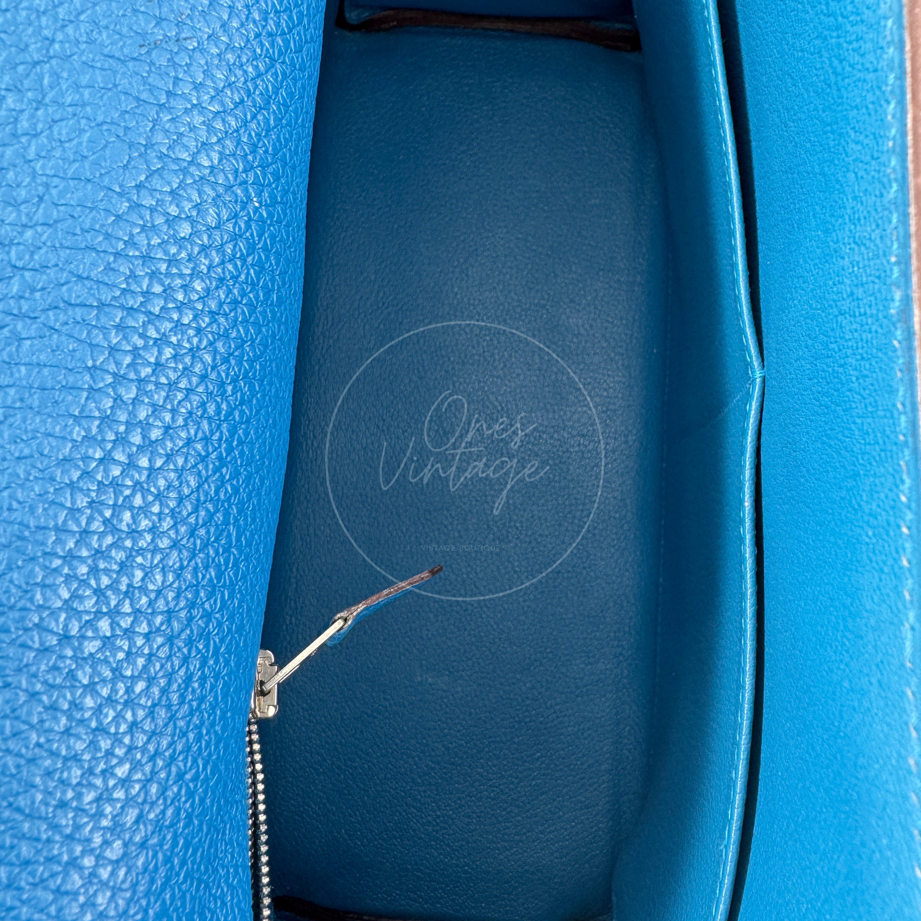 [Pre-owned] Hermes Kelly 32 Togo Bleu Zellige Stamp Square O Handbag