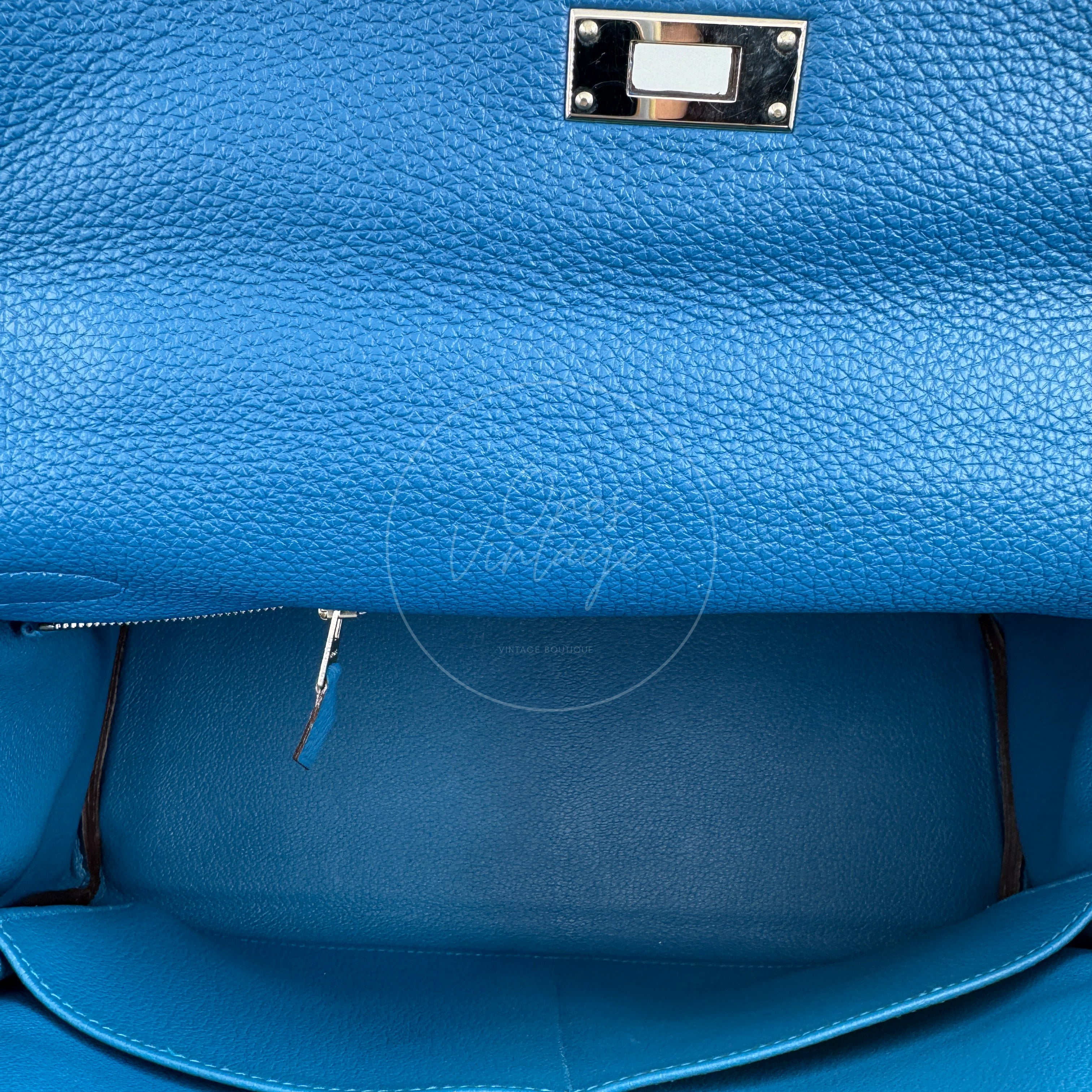 [Pre-owned] Hermes Kelly 32 Togo Bleu Zellige Stamp Square O Handbag
