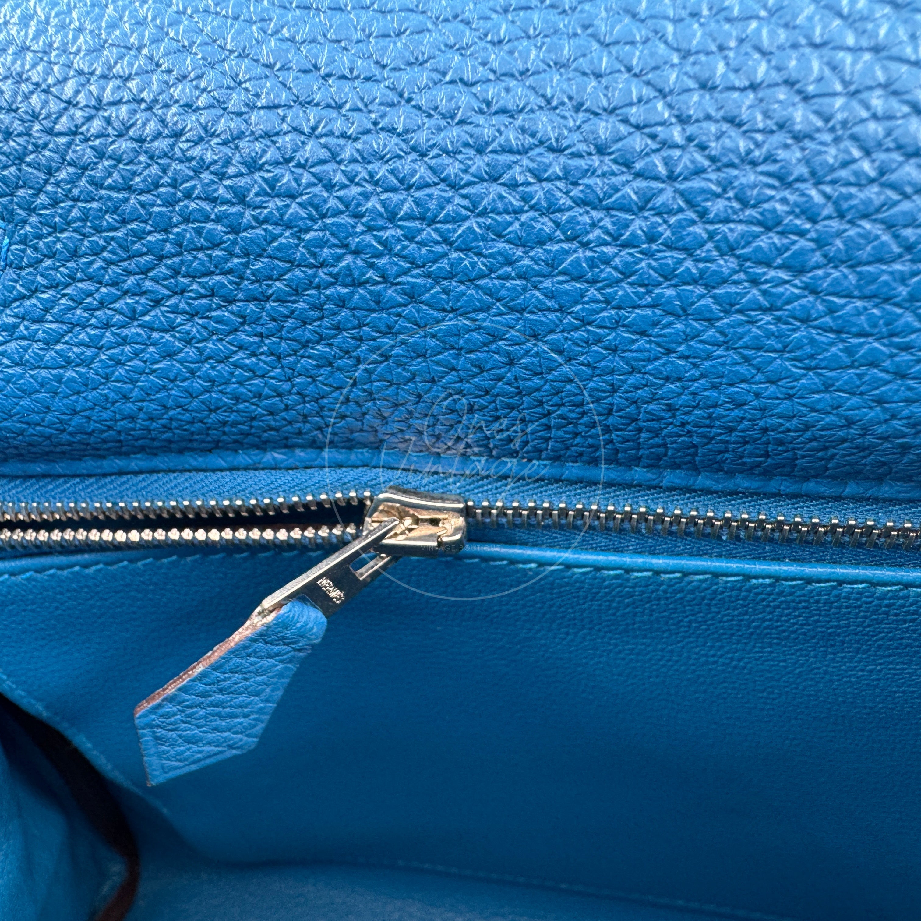 [Pre-owned] Hermes Kelly 32 Togo Bleu Zellige Stamp Square O Handbag