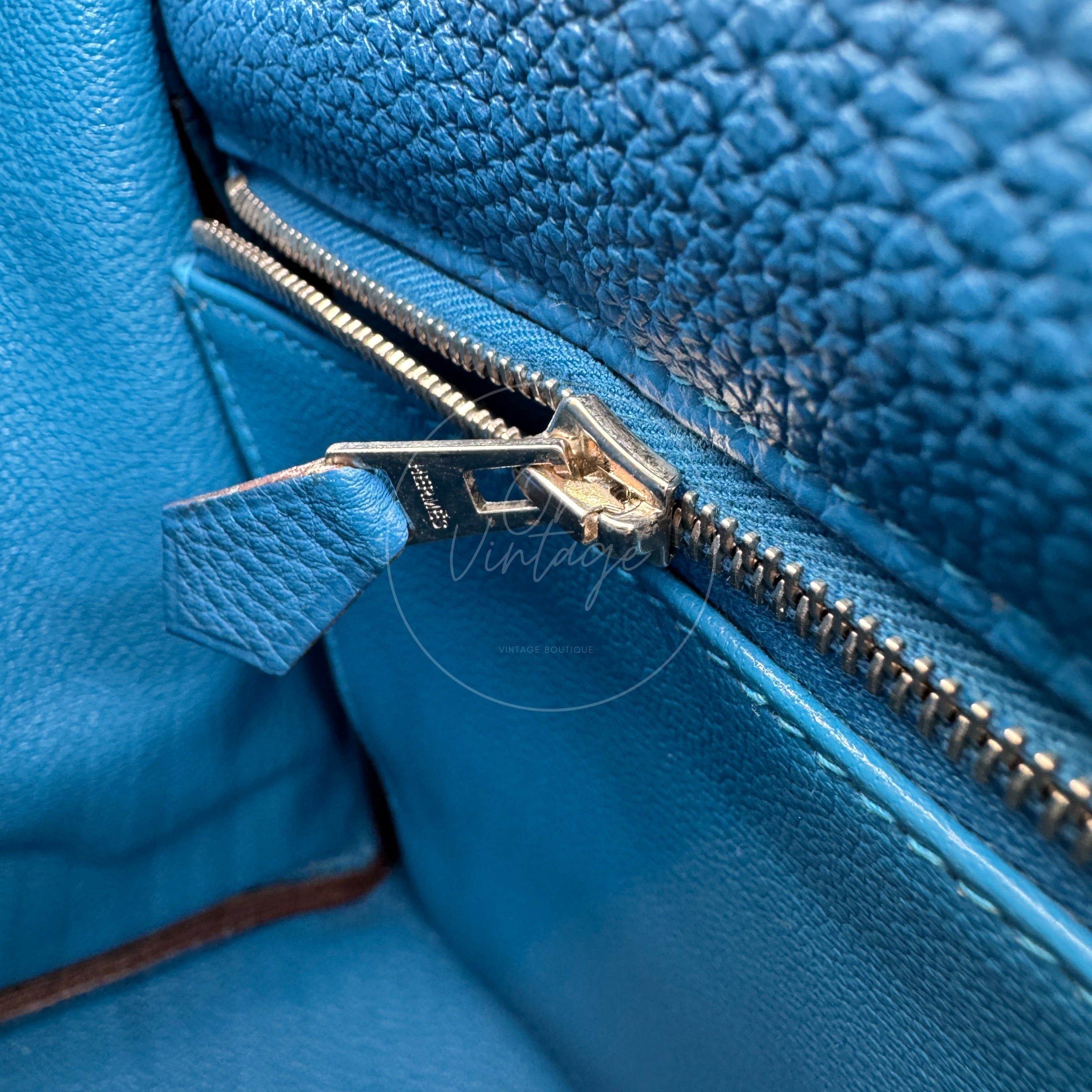 [Pre-owned] Hermes Kelly 32 Togo Bleu Zellige Stamp Square O Handbag