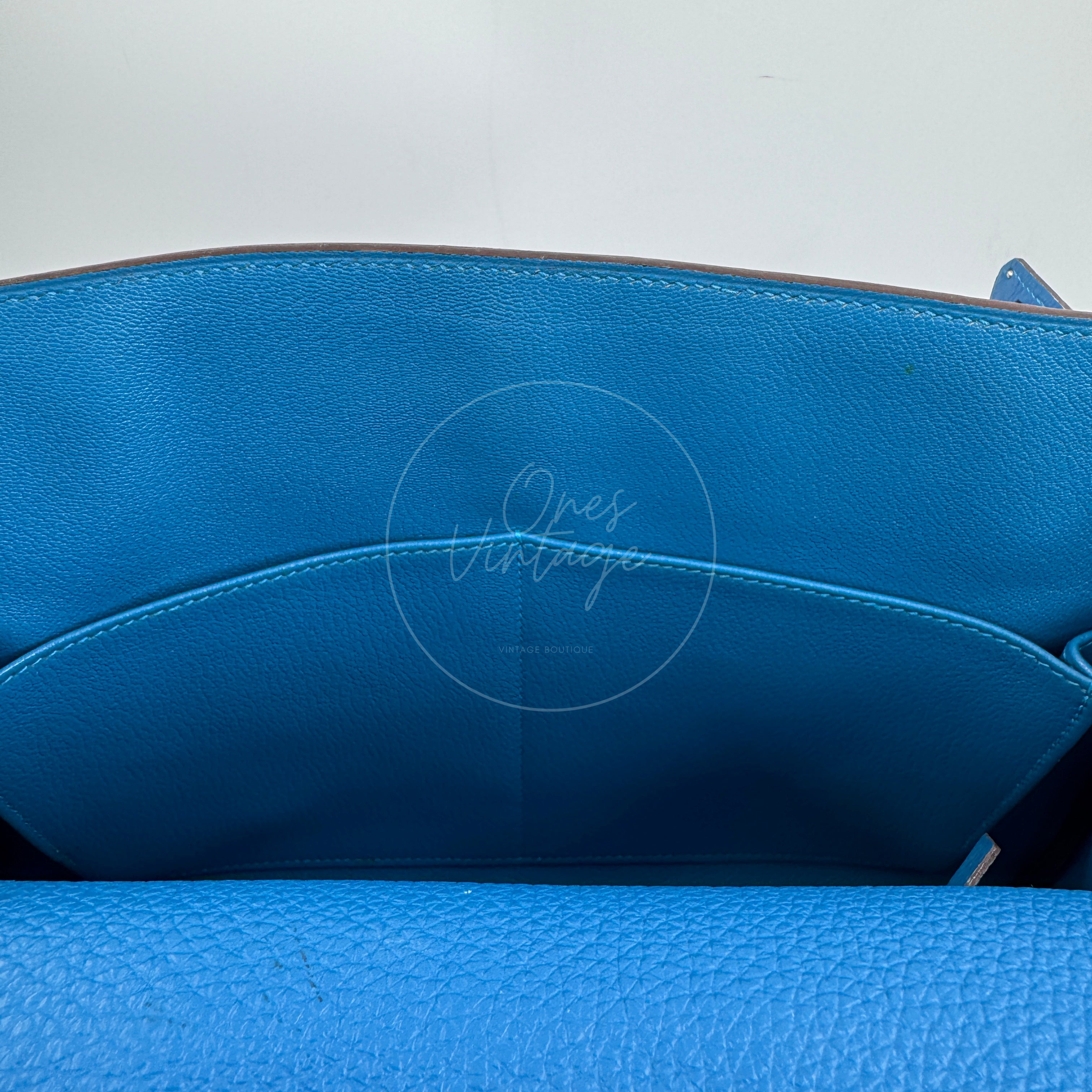 [Pre-owned] Hermes Kelly 32 Togo Bleu Zellige Stamp Square O Handbag