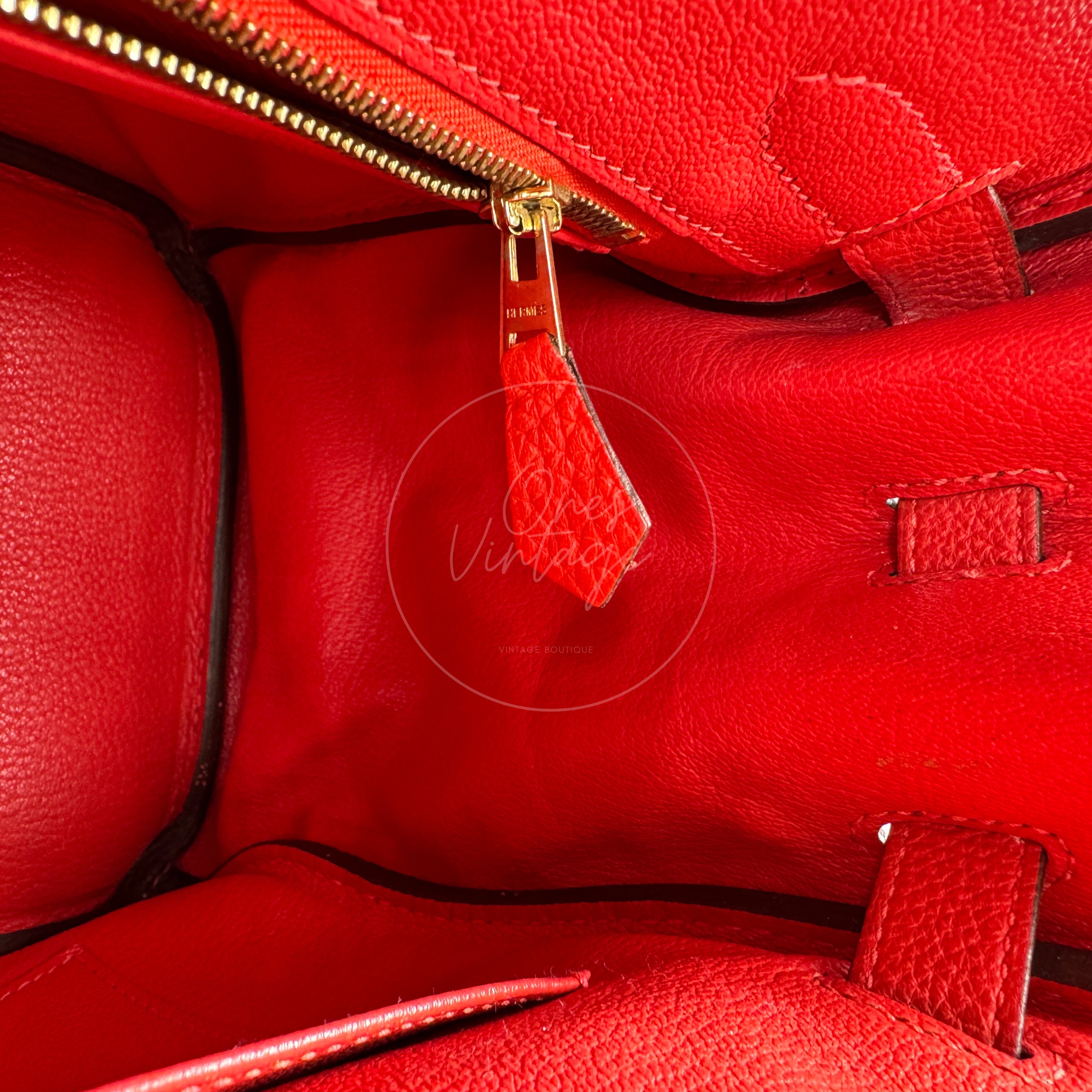 [Pre-owned] Hermes Birkin 30 BK30 Togo GHW Stamp Square R Red Handbag