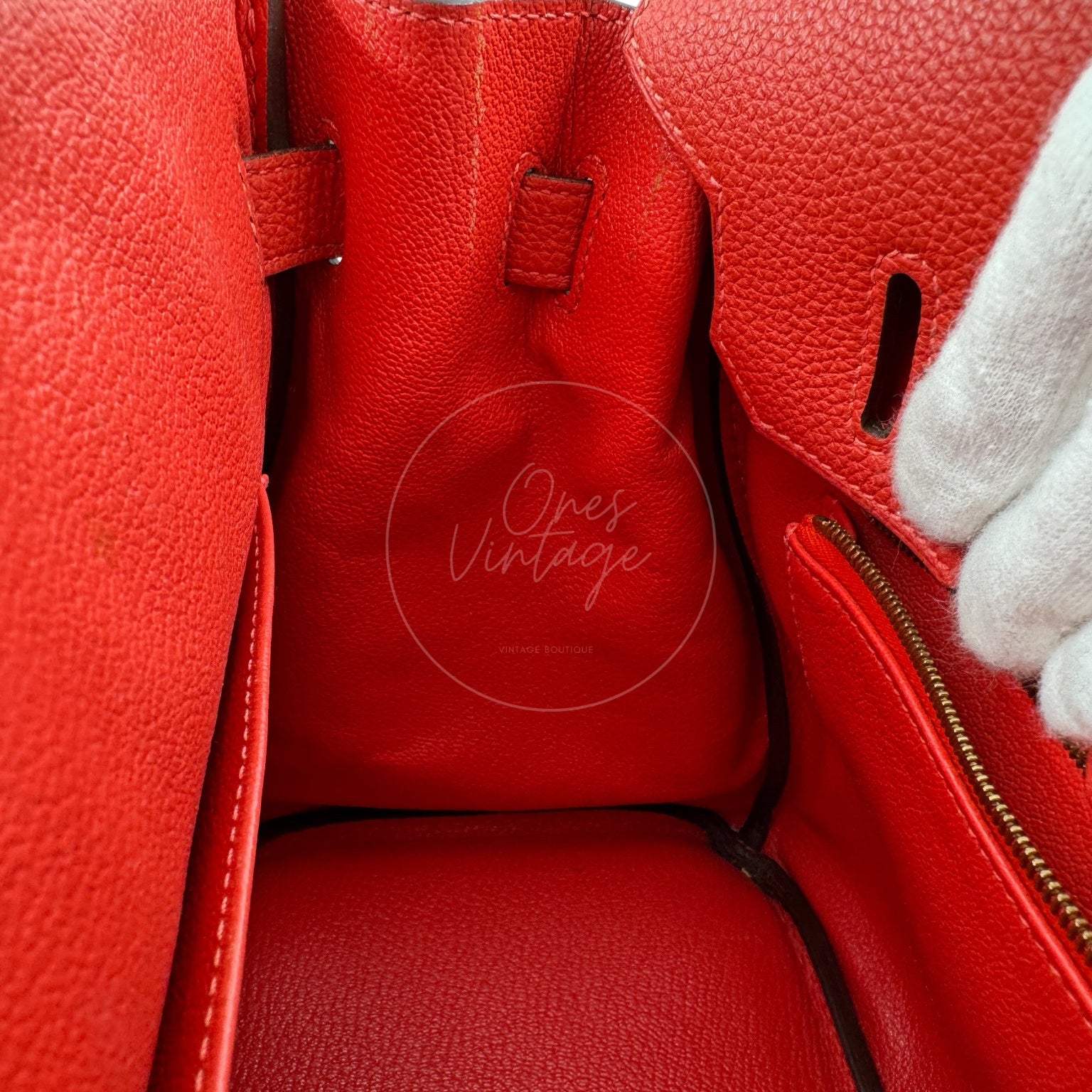 [Pre-owned] Hermes Birkin 30 BK30 Togo GHW Stamp Square R Red Handbag