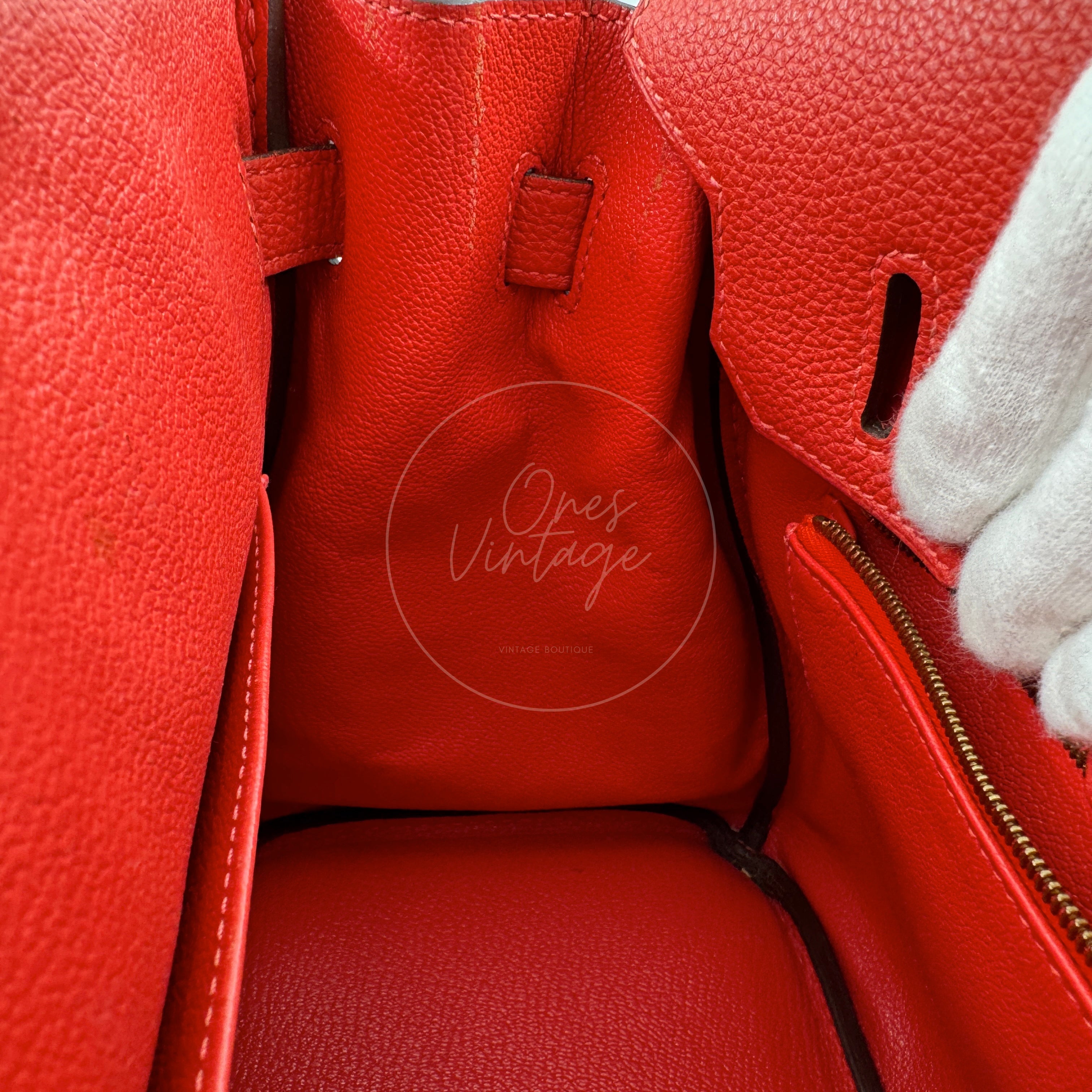 [Pre-owned] Hermes Birkin 30 BK30 Togo GHW Stamp Square R Red Handbag
