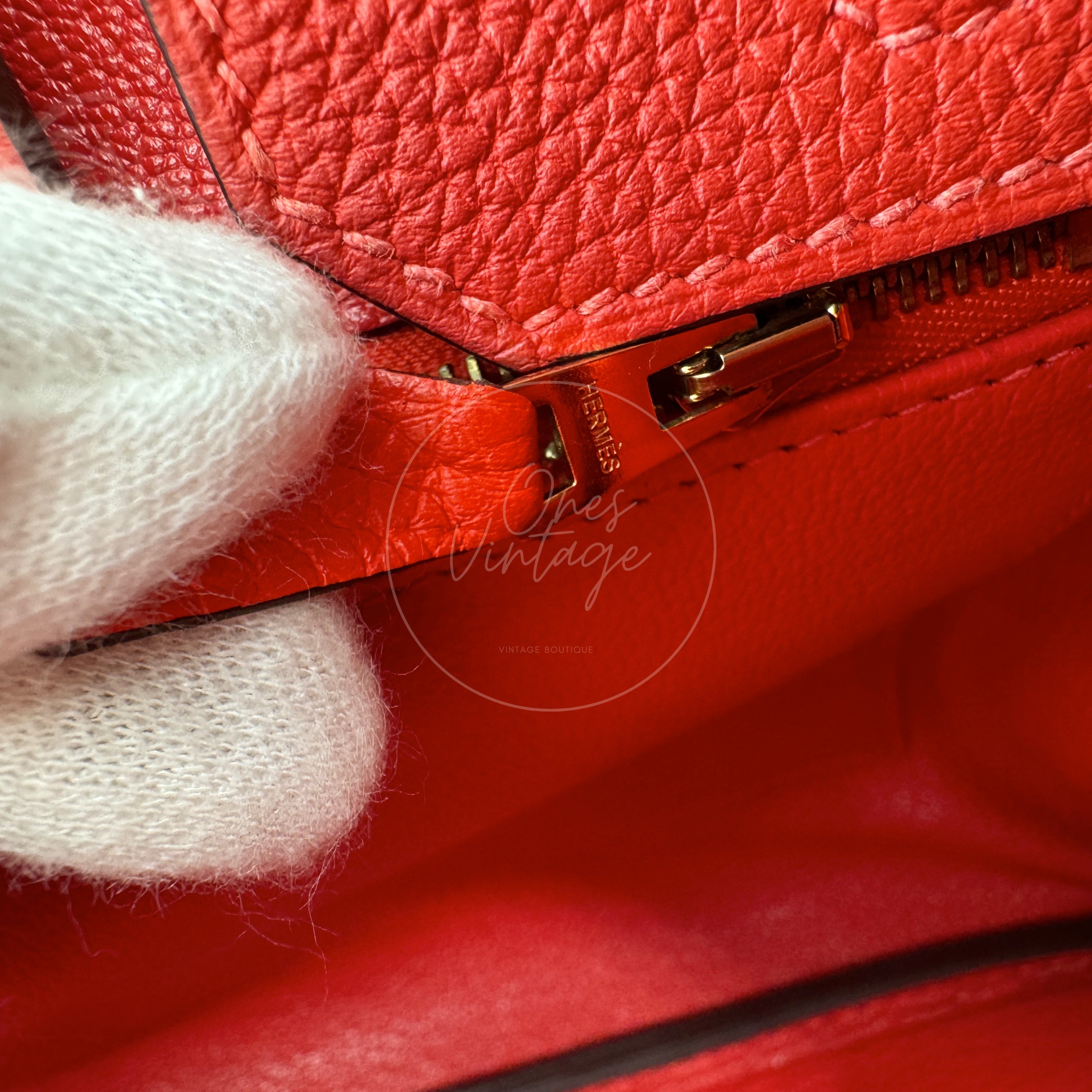 [Pre-owned] Hermes Birkin 30 BK30 Togo GHW Stamp Square R Red Handbag