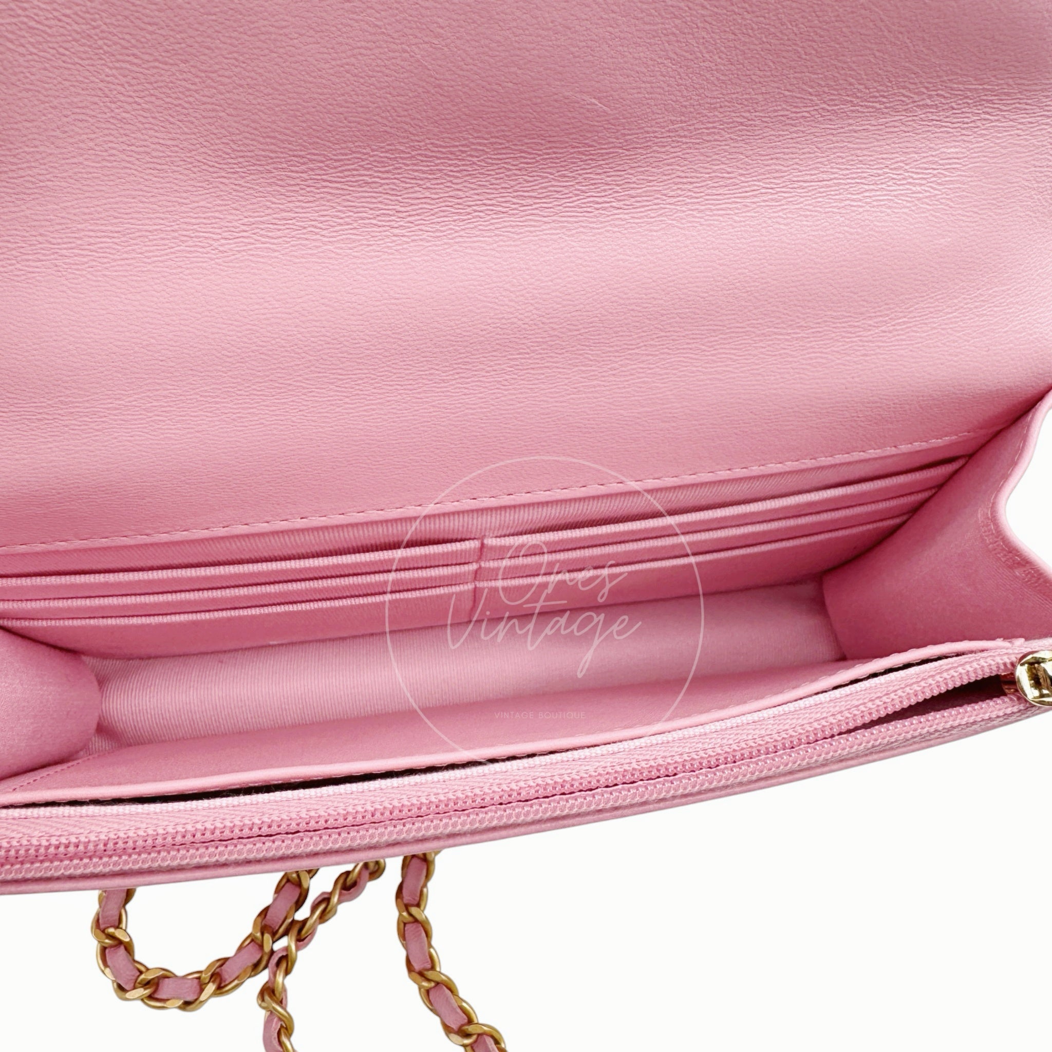 [Pre-owned] Chanel Lambskin Quilted Wallet On Chain WOC Light Pink