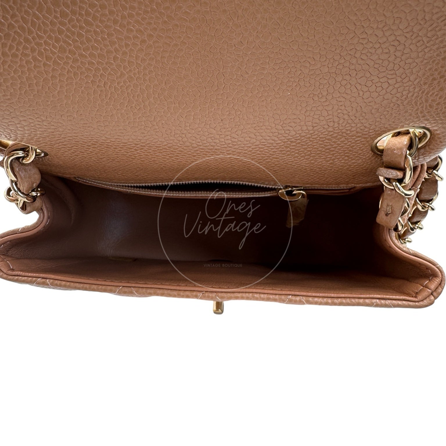 [Pre-owned] Chanel Mini Square Caviar Flap Beige Series 25 Handbag