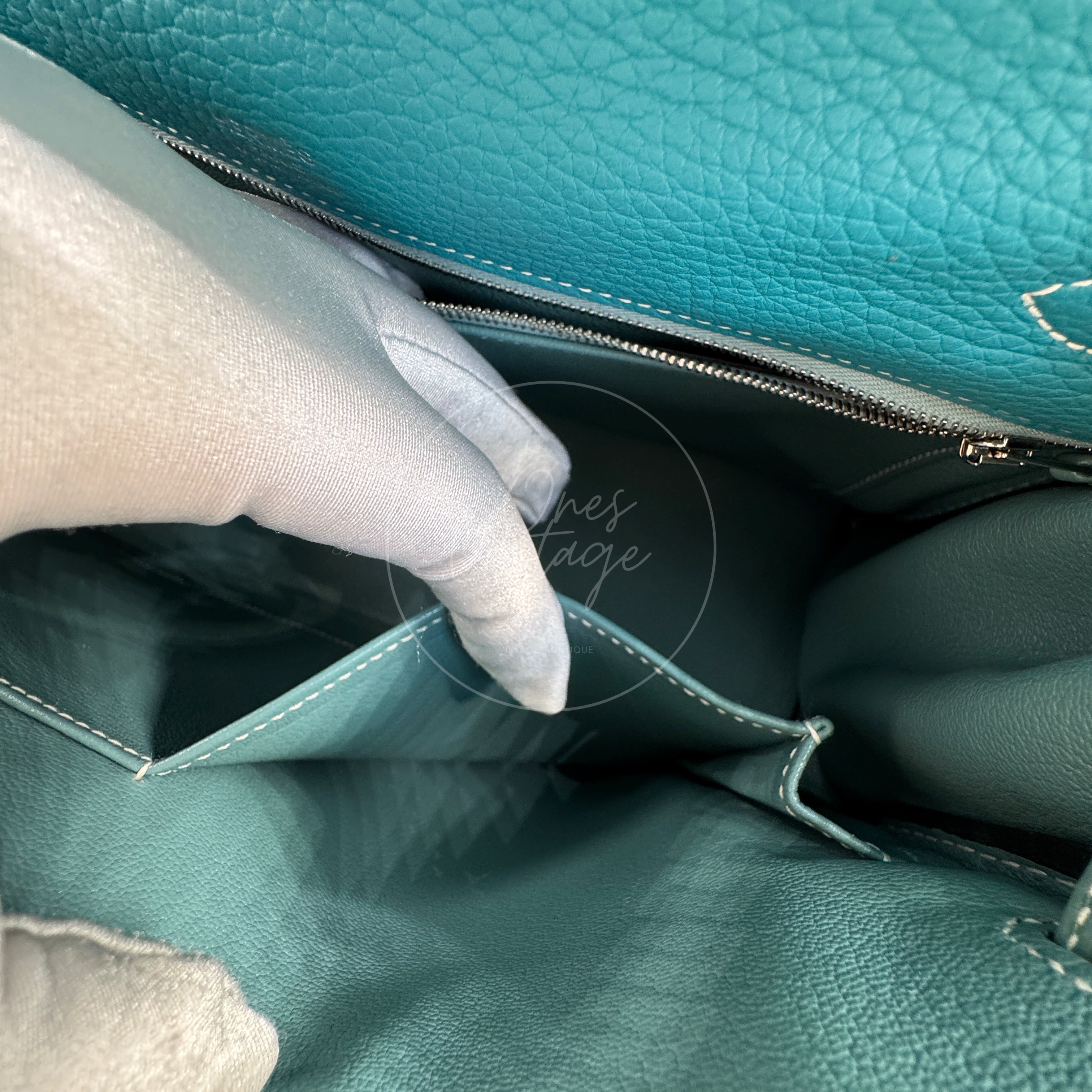 [Pre-owned] Hermes Kelly Ghillies 32 Turquoise Doblis Suede Clemence Evercolor Tricolour PHW Bag