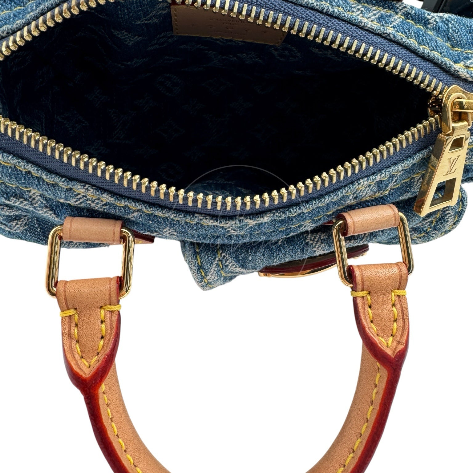 [Pre-owned] Louis Vuitton LV Nano Speedy Denim Blue GHW M82950 2way Crossbody Handbag