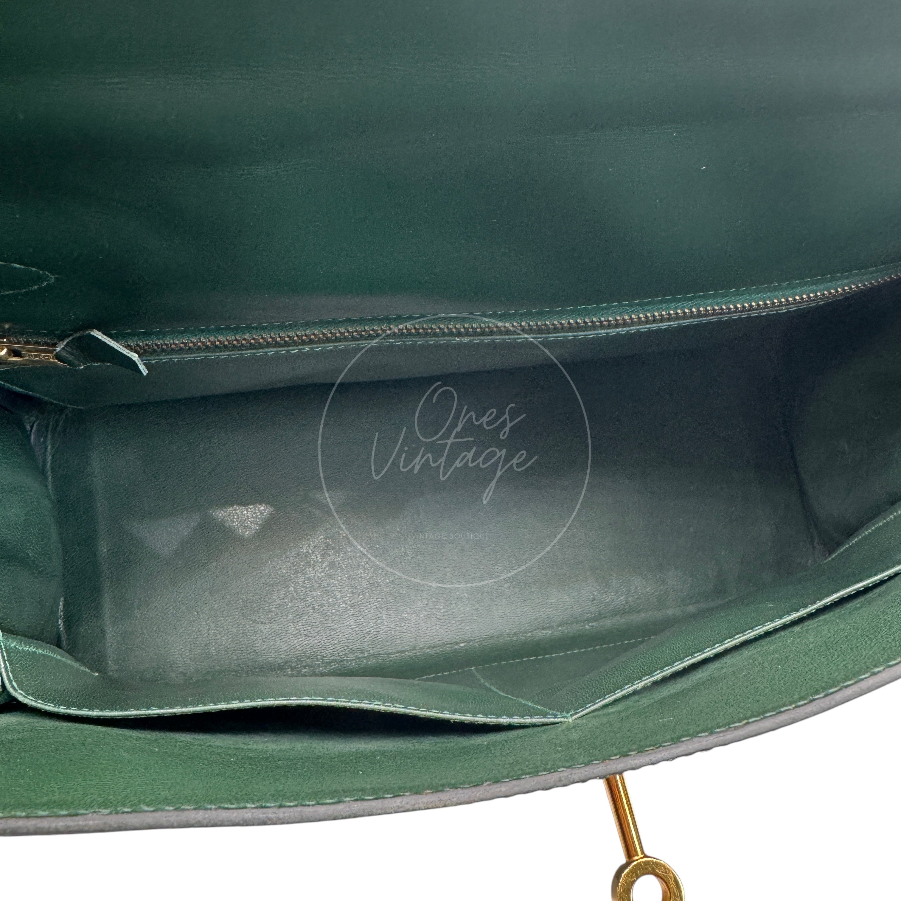 [Pre-owned] Hermes Kelly 32 Dark Green Box with Key, Lock and Clochette