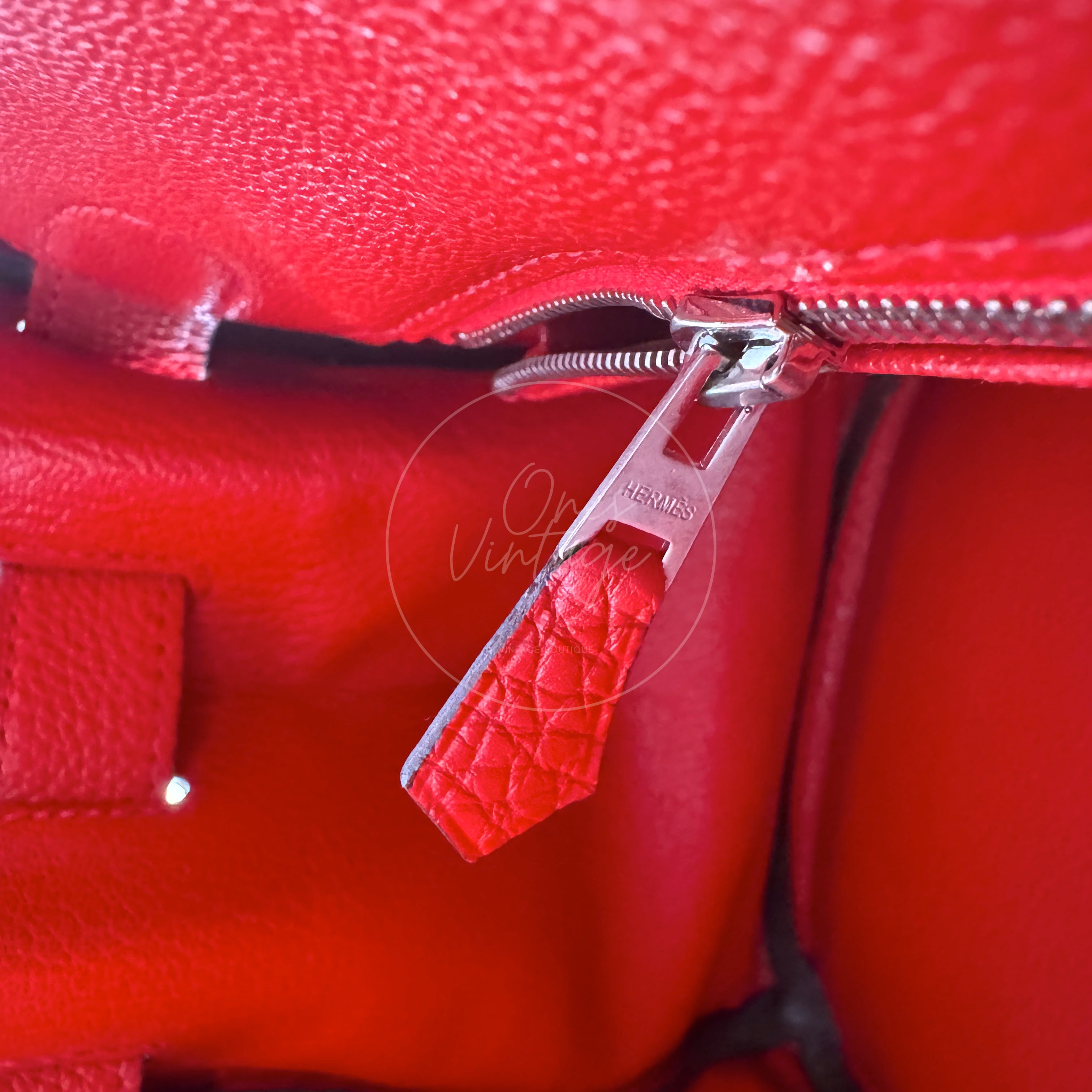 [Pre-owned] Hermes Birkin Shoulder in Red PHW Togo Stamp Square P