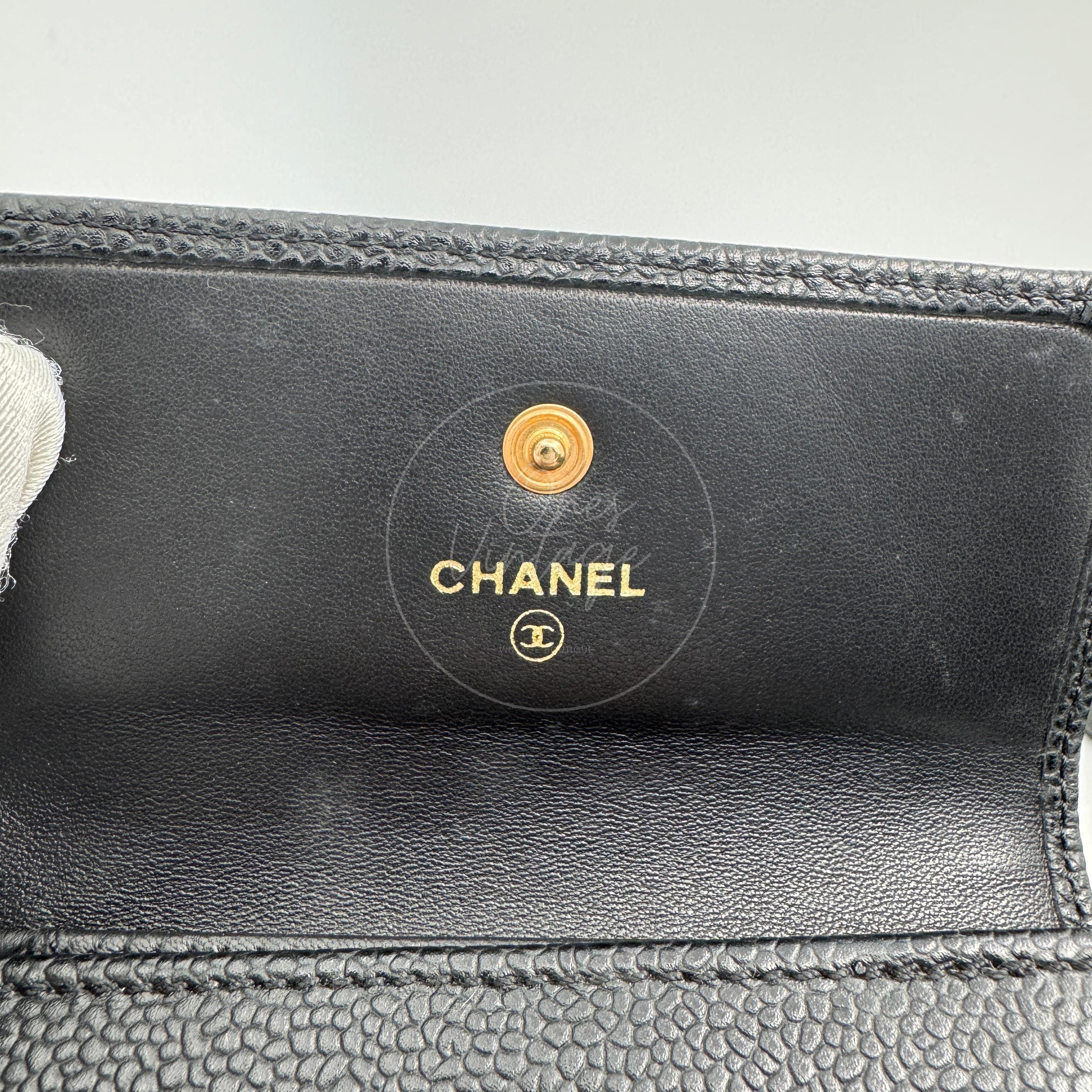 [Pre-owned] Chanel Black Caviar CC Mark Trio Fold Wallet