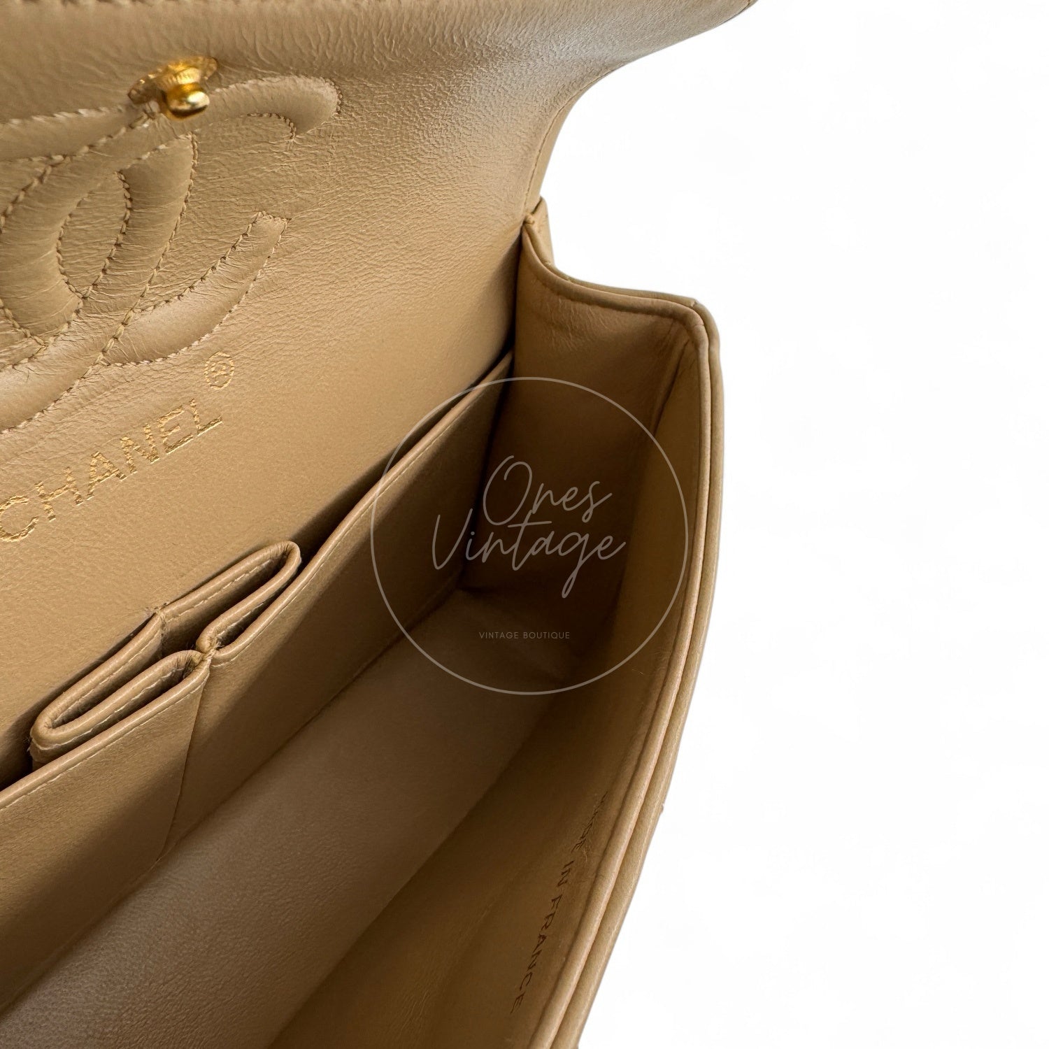 [Pre-owned] Chanel CF23 Small Classic Flap Bag Beige Lambskin