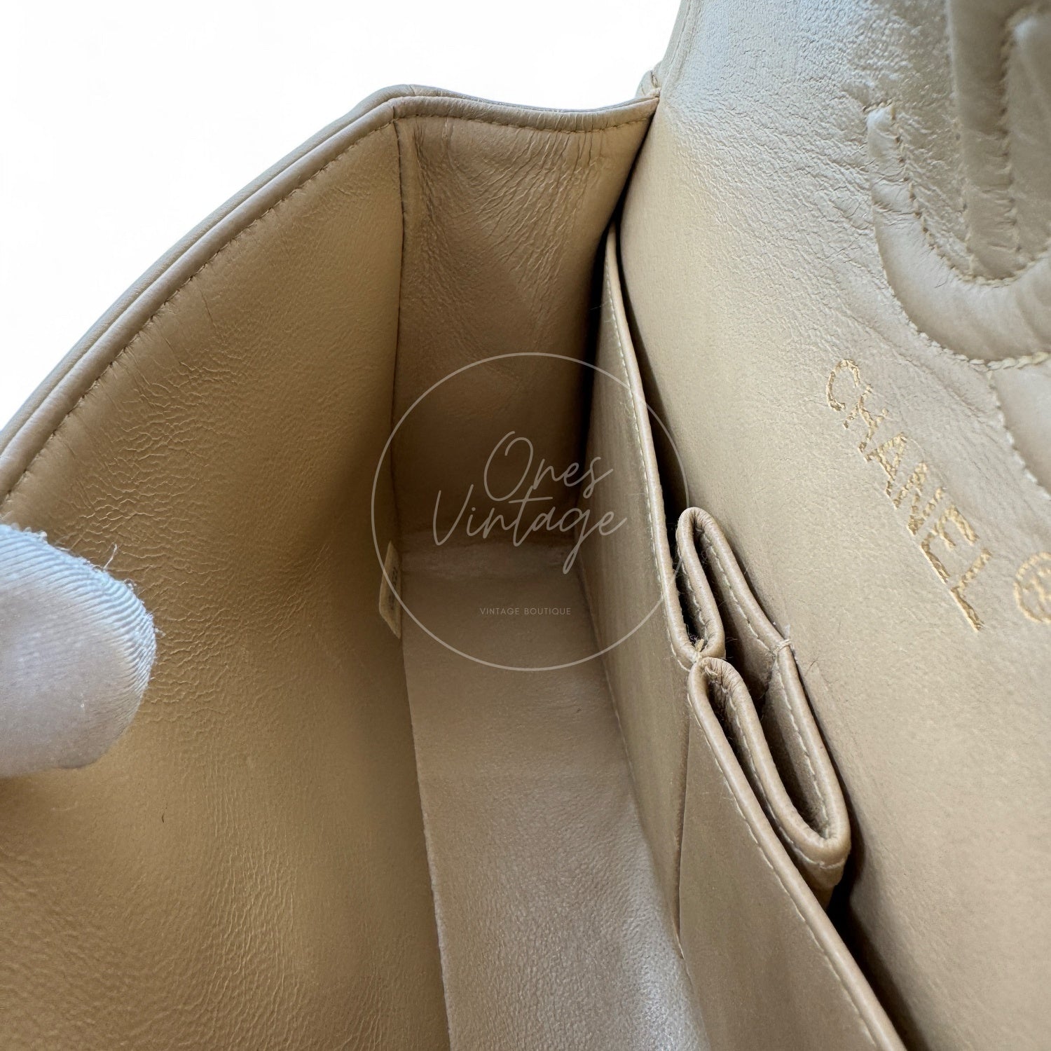 [Pre-owned] Chanel CF23 Small Classic Flap Bag Beige Lambskin