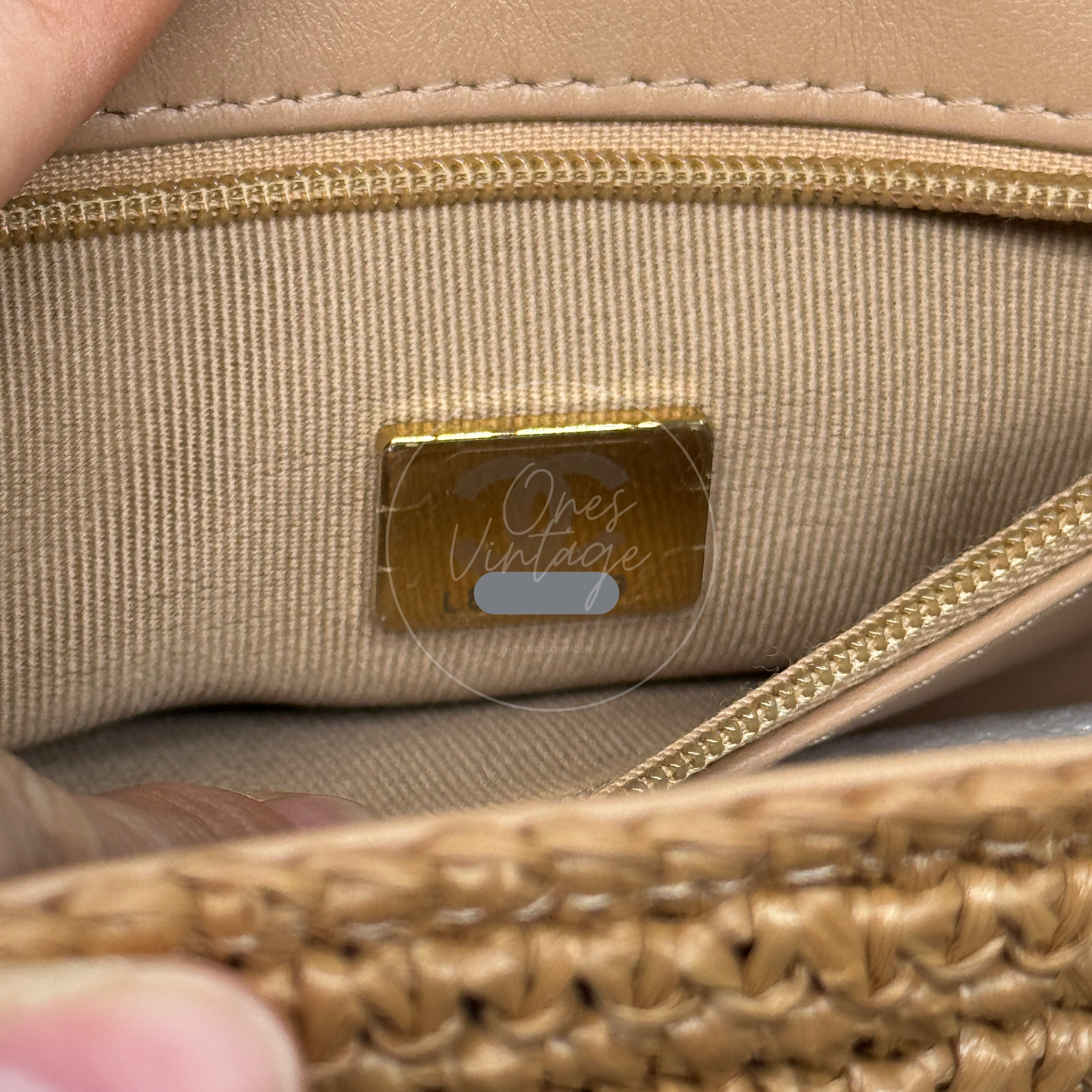 [Pre-owned] Chanel Mini Straw Weave Gold Metal Dark Beige Shopping Bag