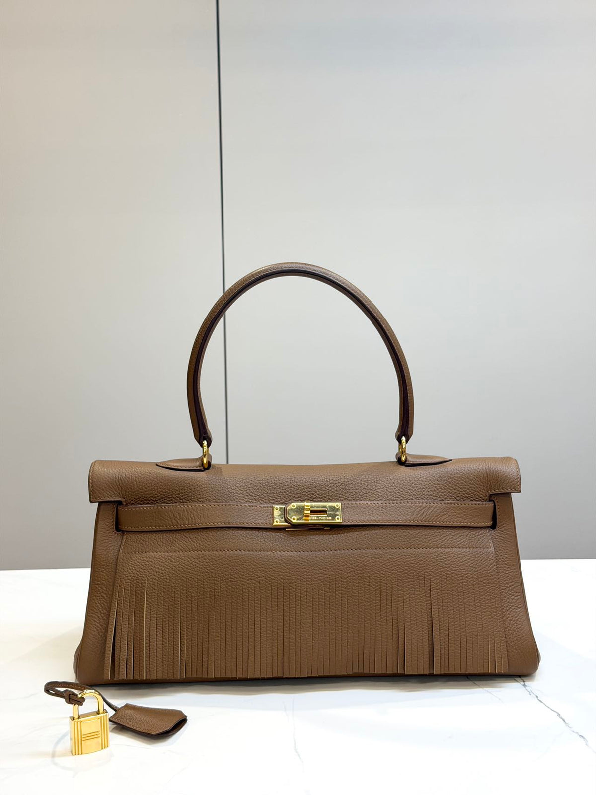 Hermes Kelly shoulder fringe Milk Tea