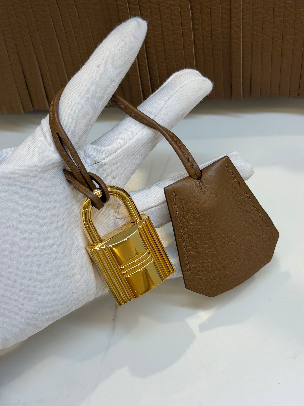 Hermes Kelly shoulder fringe Milk Tea