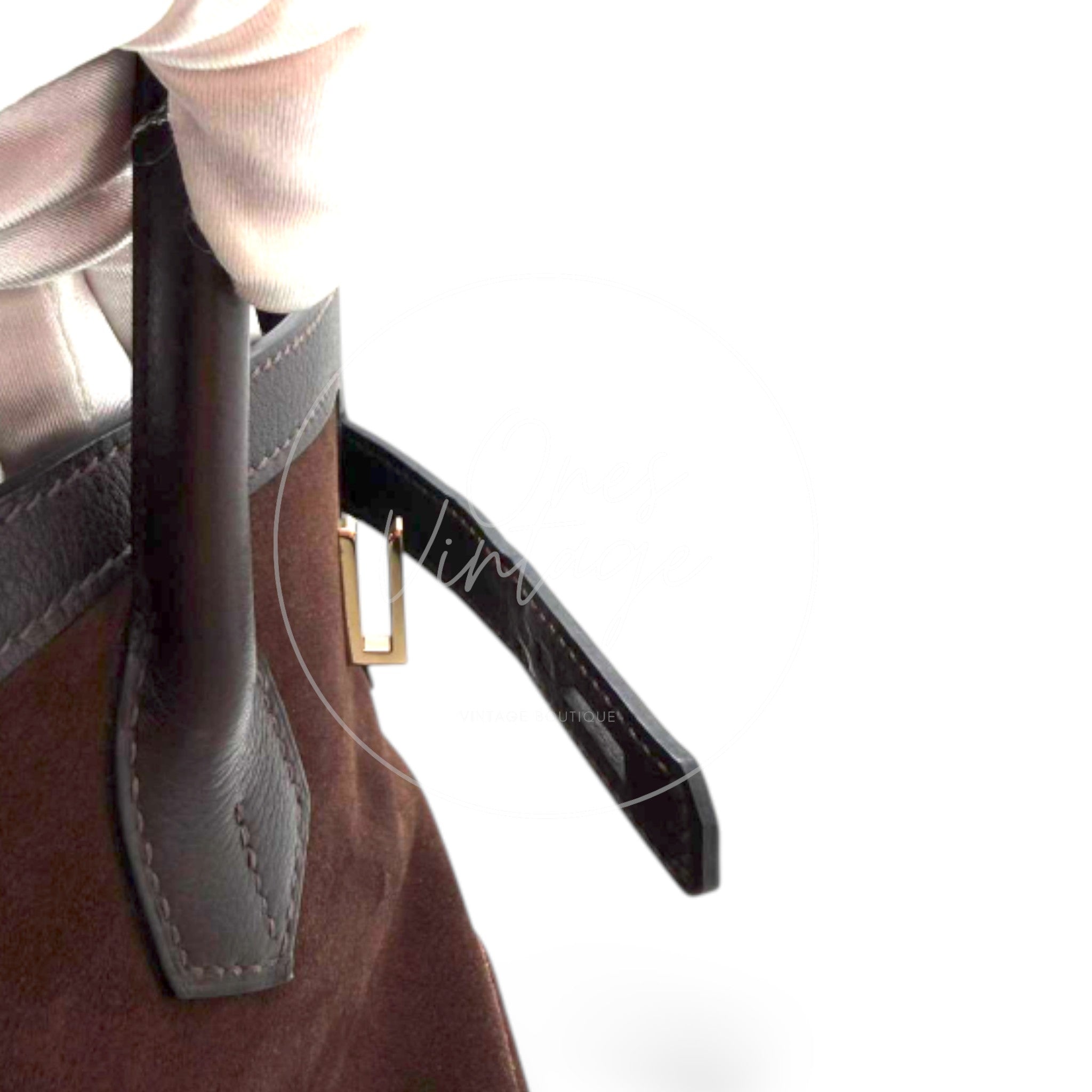 Hermes Birkin 35 Grizzly Brown Suede Square P