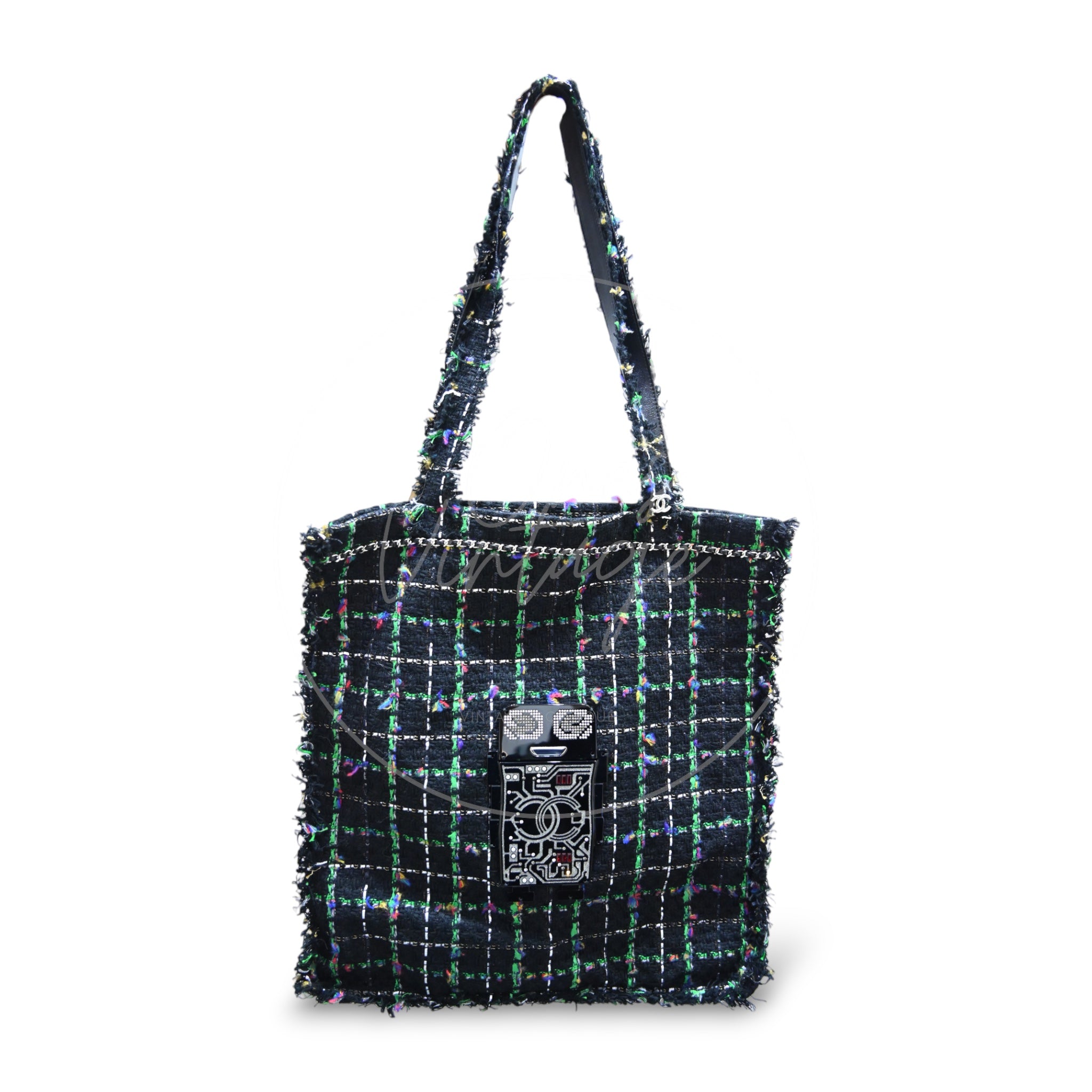 [Pre-owned] Chanel Robot Black Green Tote Bag