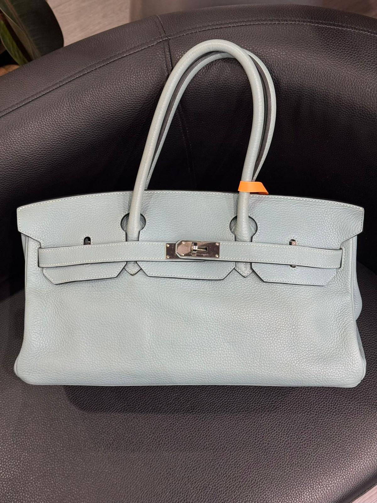 [Pre-owned] Hermes Birkin Shoulder Light Blue Stamp Square M PHW