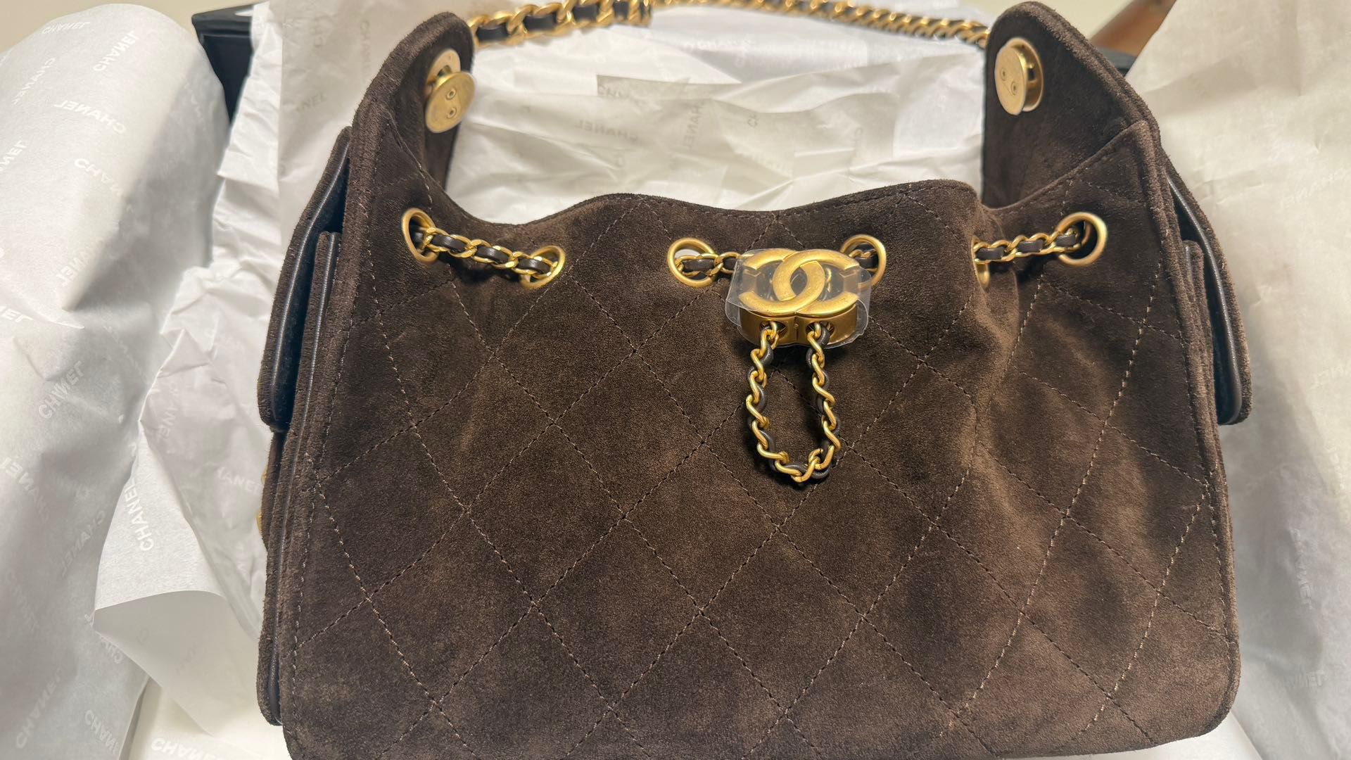 [Unused] Chanel Mini Suede 25 Bag in Brown