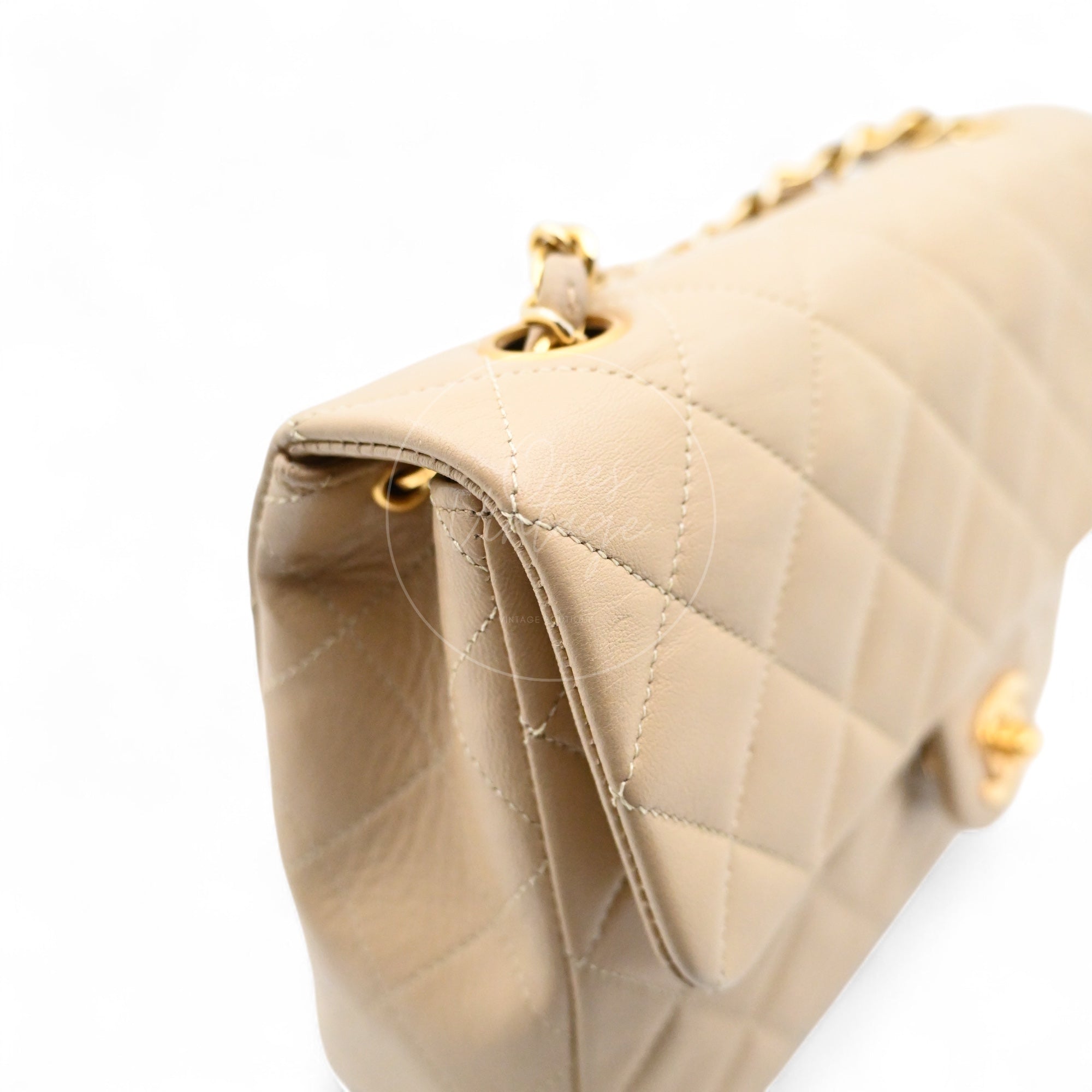 [Pre-owned] Chanel Vintage Beige Lambskin Mini Square Classic Flap Bag