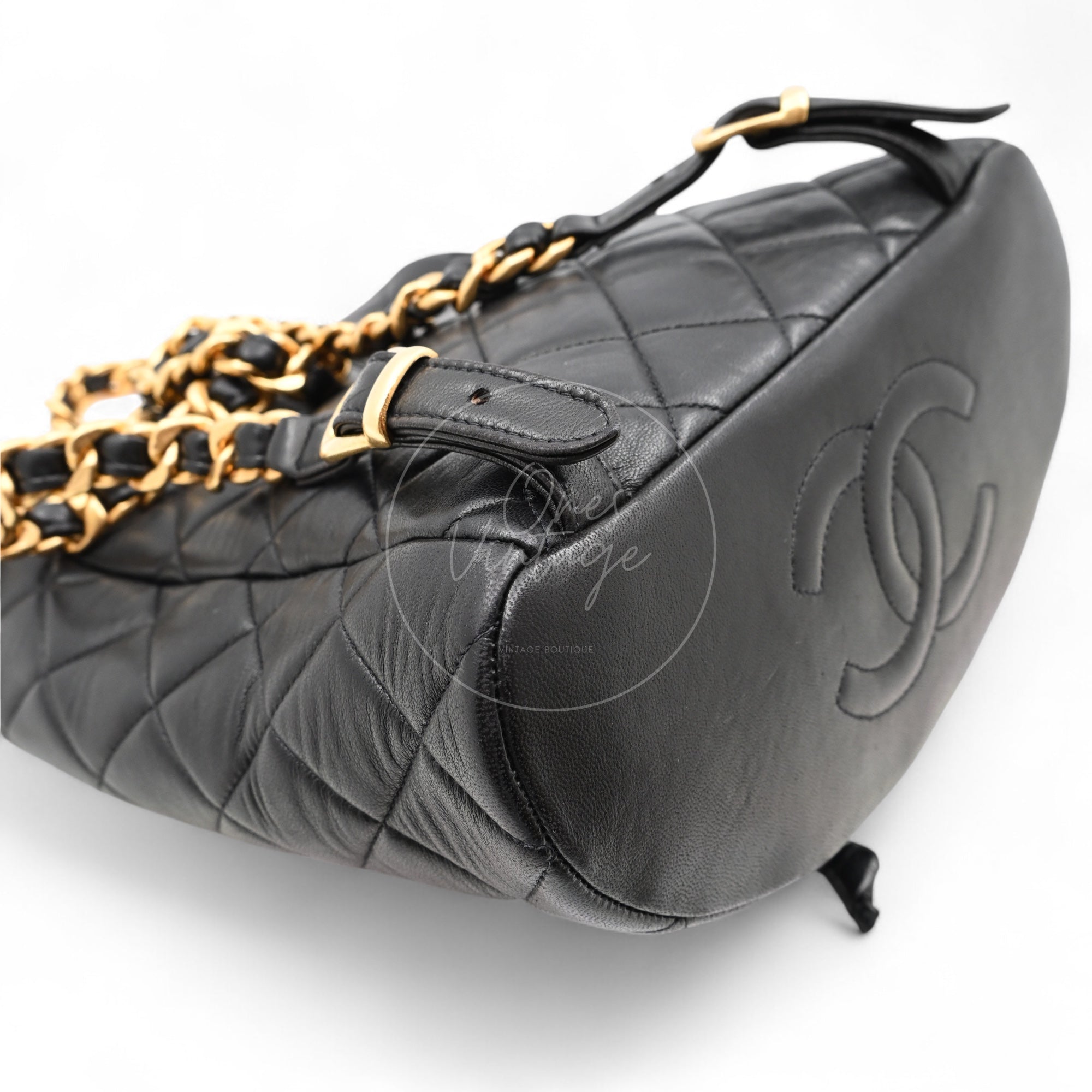 [Pre-owned] Chanel Vintage Black Lambskin Duma Backpack