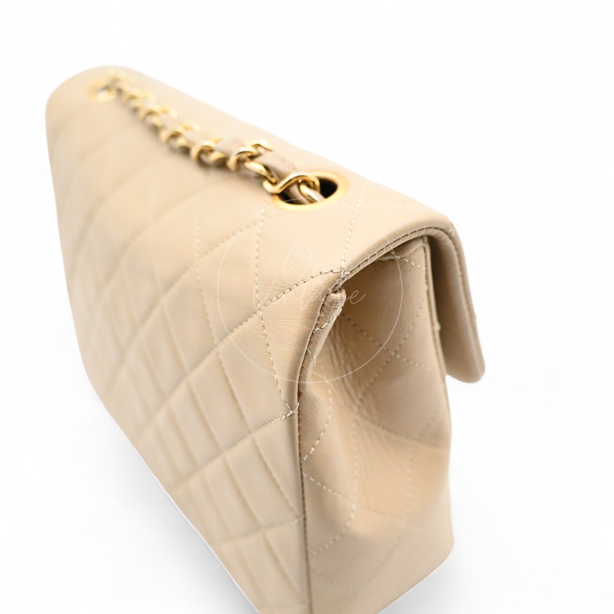 [Pre-owned] Chanel Vintage Beige Lambskin Mini Square Classic Flap Bag
