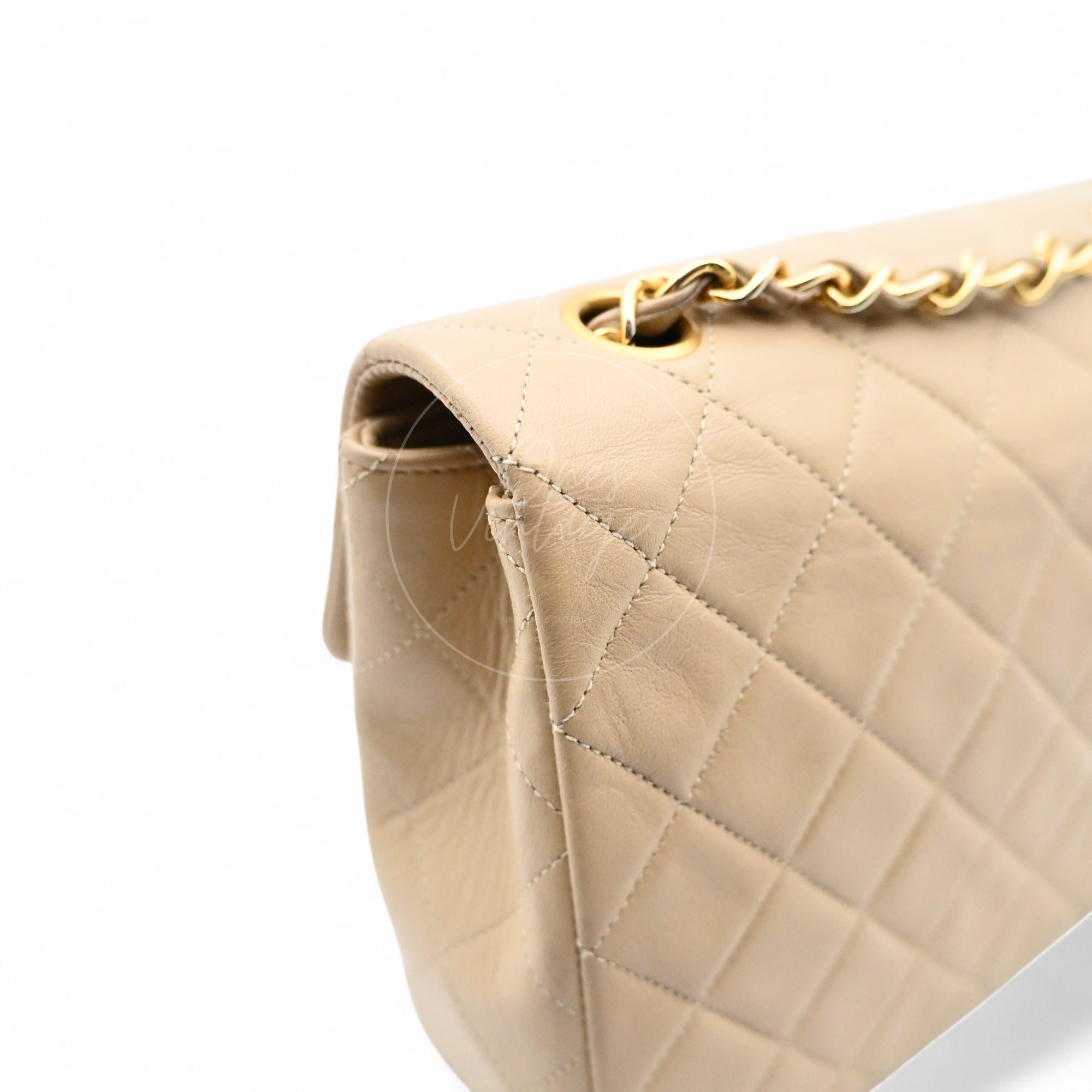 [Pre-owned] Chanel Vintage Beige Lambskin Mini Square Classic Flap Bag