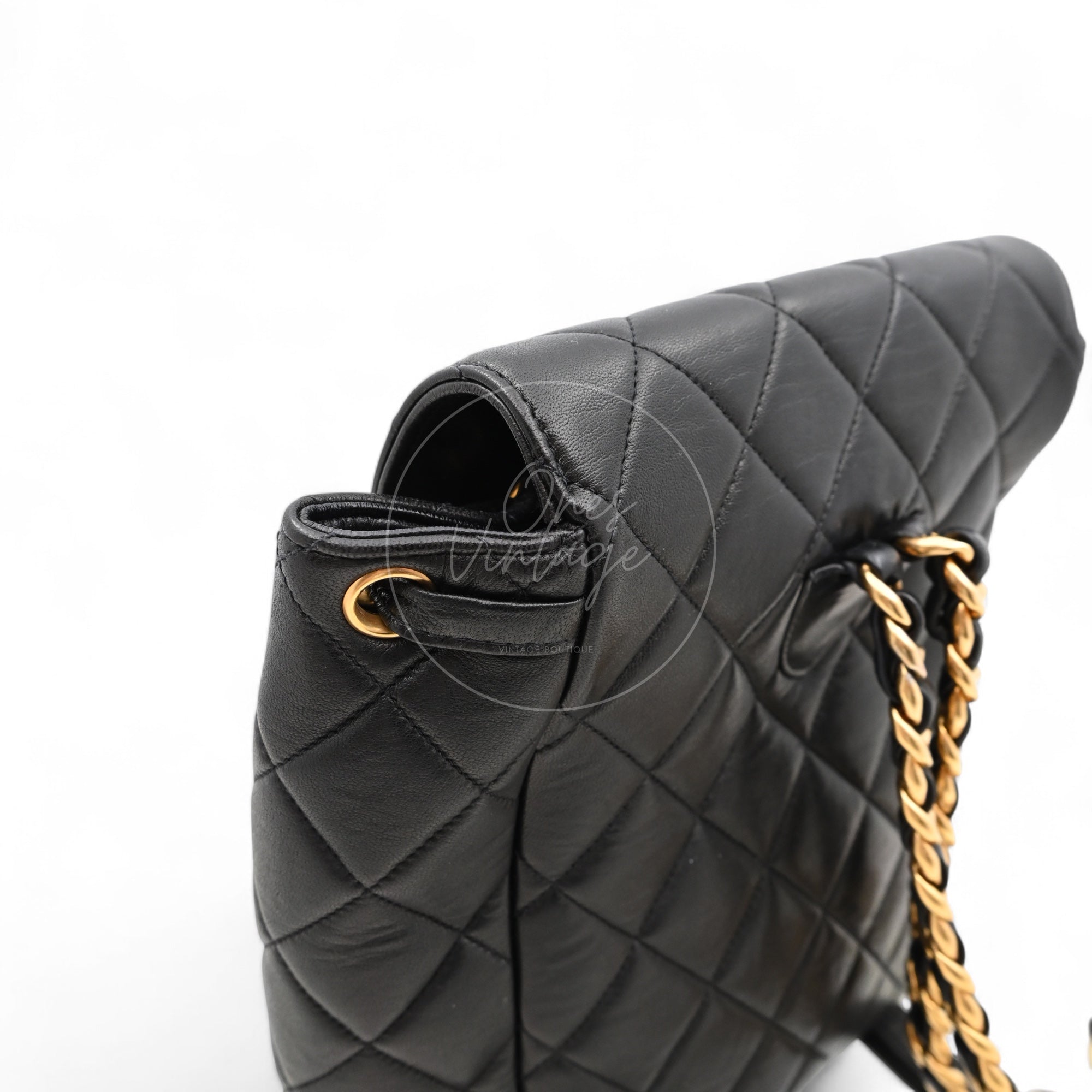 [Pre-owned] Chanel Vintage Black Lambskin Duma Backpack