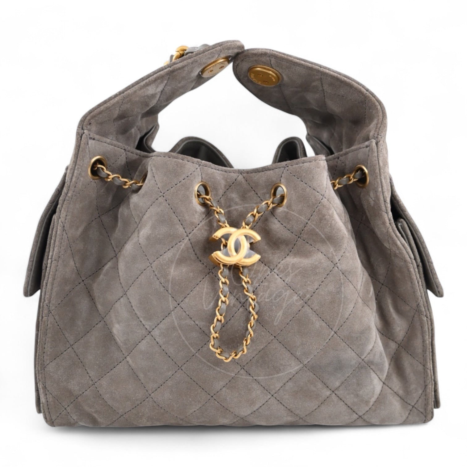 [Unused] Chanel Small 25 Bag Gray Suede GHW Microchip