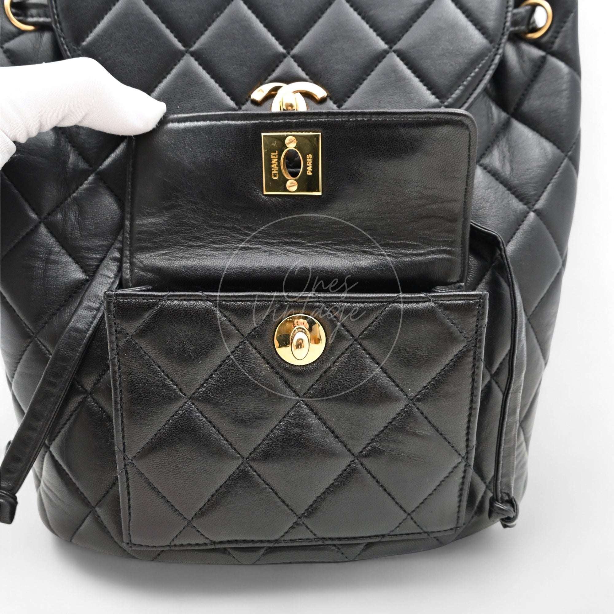 [Pre-owned] Chanel Vintage Black Lambskin Duma Backpack