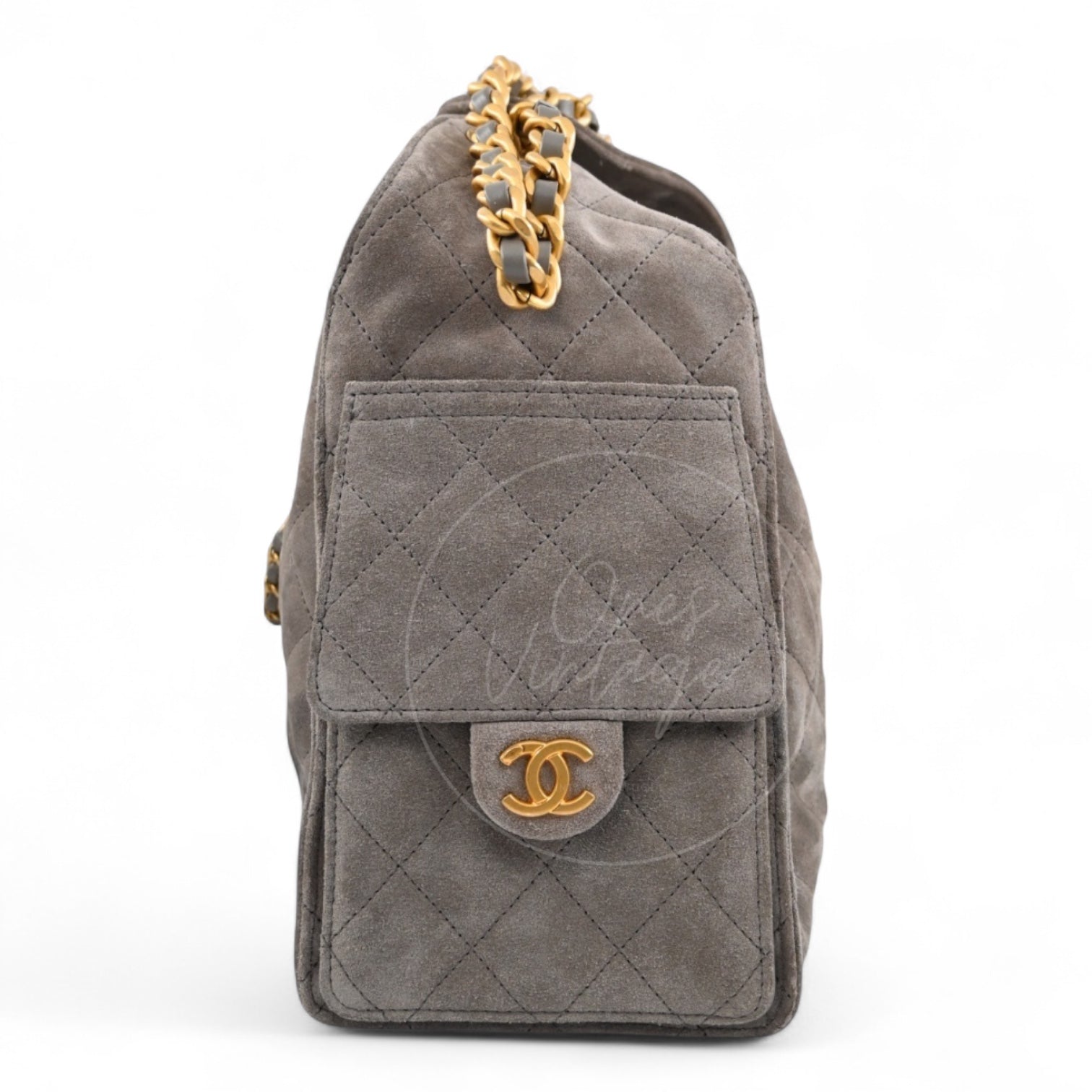 [Unused] Chanel Small 25 Bag Gray Suede GHW Microchip