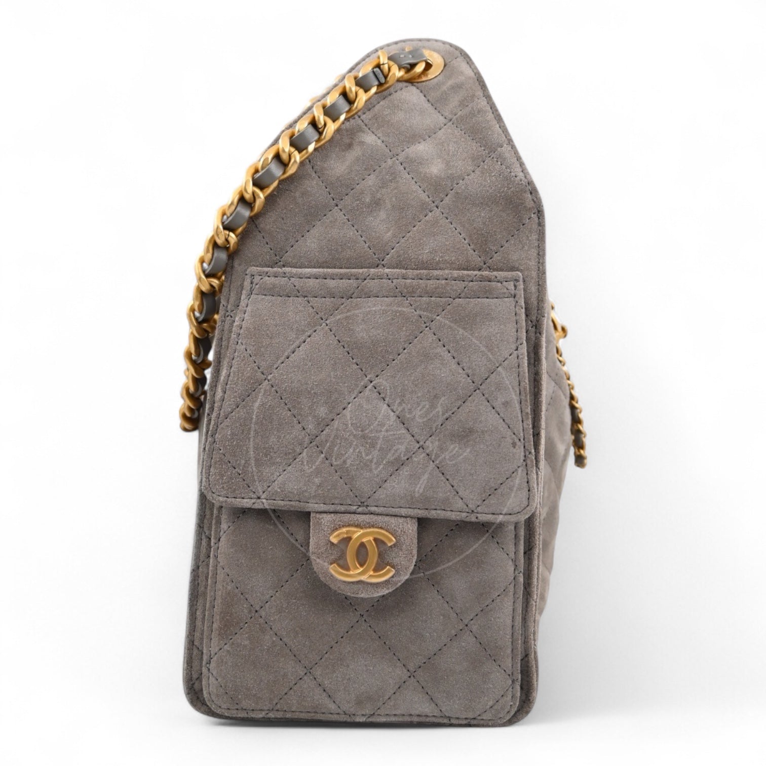 [Unused] Chanel Small 25 Bag Gray Suede GHW Microchip