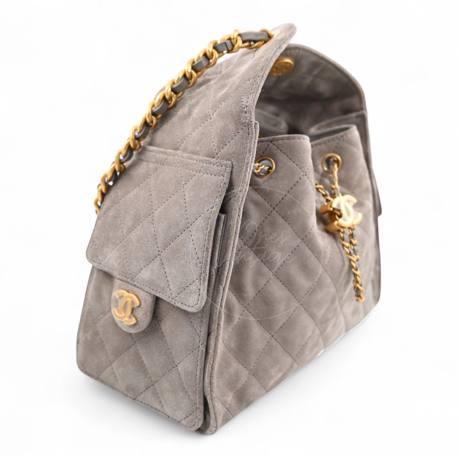 [Unused] Chanel Small 25 Bag Gray Suede GHW Microchip