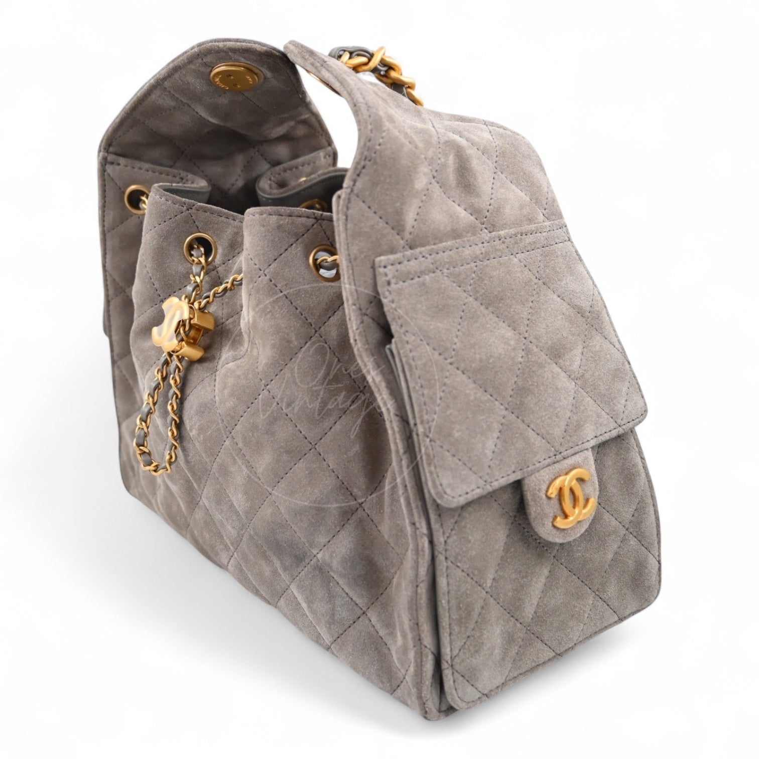 [Unused] Chanel Small 25 Bag Gray Suede GHW Microchip